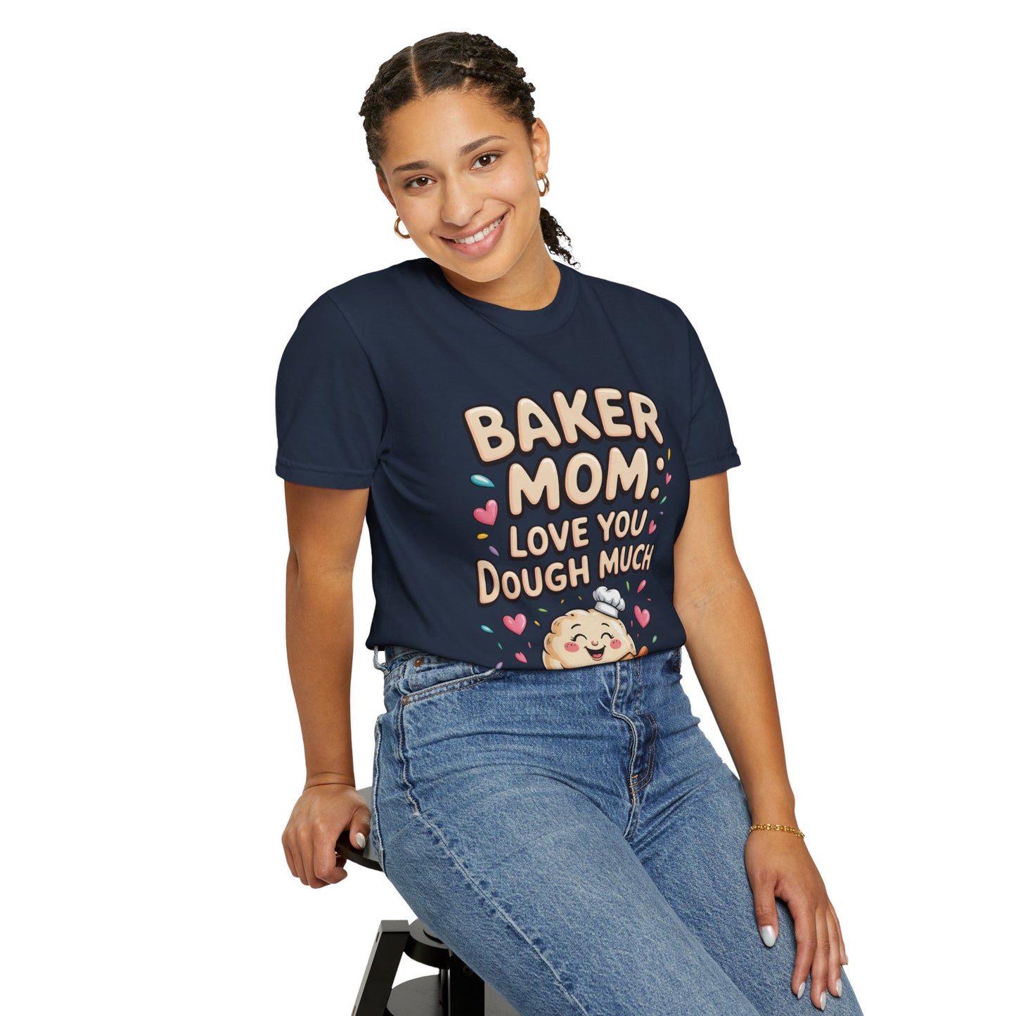 Baker Mom: Love You Dough Much Mother's Day Comfort Colors Unisex T-Shirt with a cute baking-themed design, ideal for joyful everyday wear, featuring durable stitching and a relaxed fit.