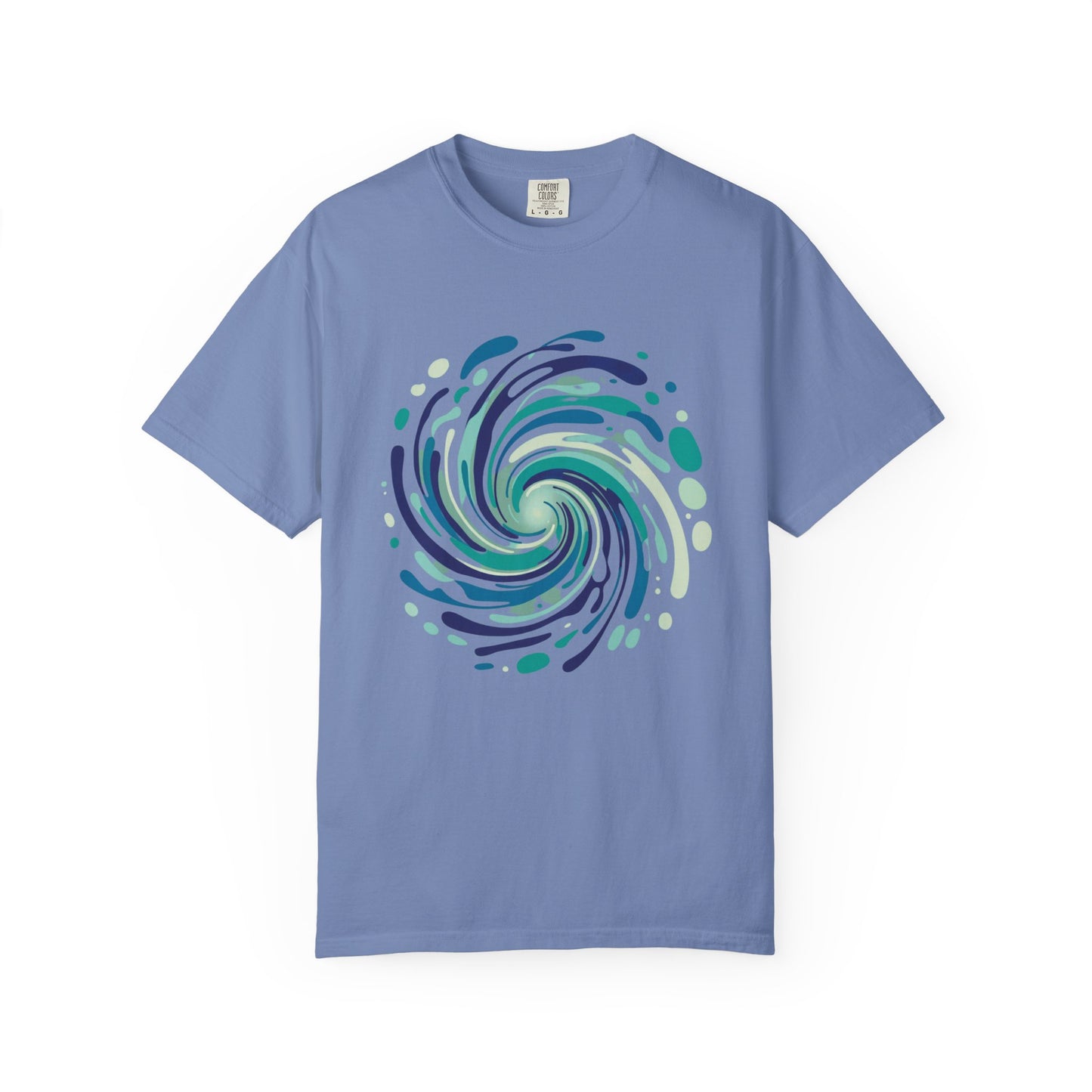 Ocean Waves Abstract T-Shirt featuring an intricate swirl of fluid lines, capturing oceanic energy. Ideal for summer beach outings, this stylish piece embodies FireBrook Essentials' commitment to uplifting, artistic apparel.
