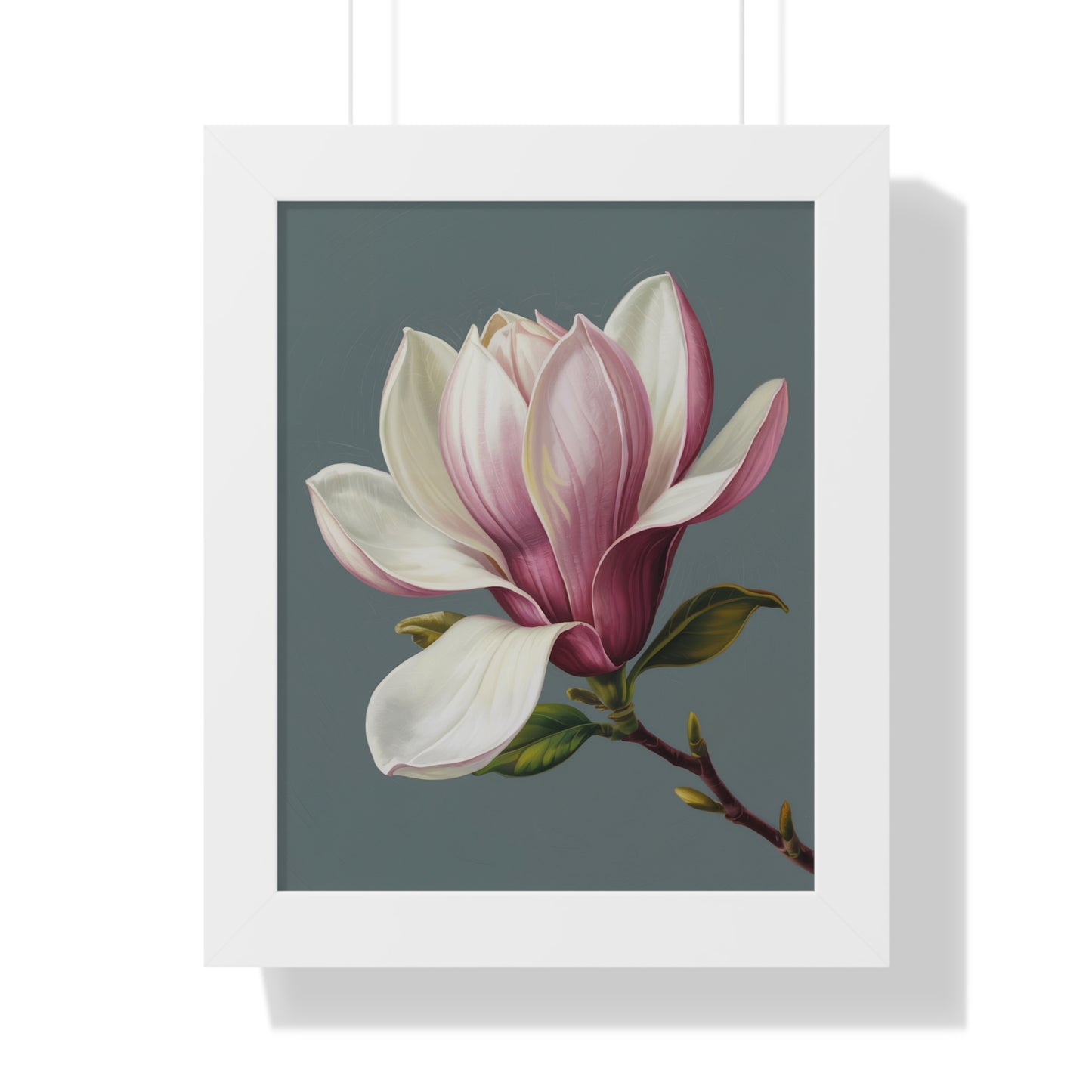 Vertical Poster - Magnolia Flower Design featuring a close-up of delicate white and pink petals, capturing tranquility and elegance. Ideal for home decor or gifting, with archival museum-grade paper and frame options.