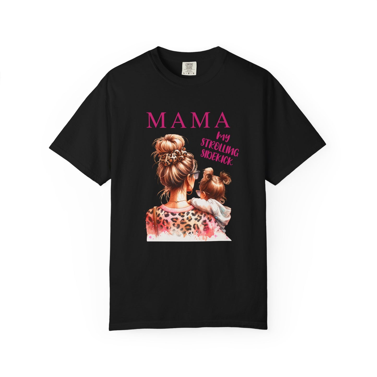 MAMA - My Strolling Sidekick T-Shirt showcases a comfortable, unisex design with a relaxed fit and classic crew neckline, exuding warmth and closeness for everyday wear.