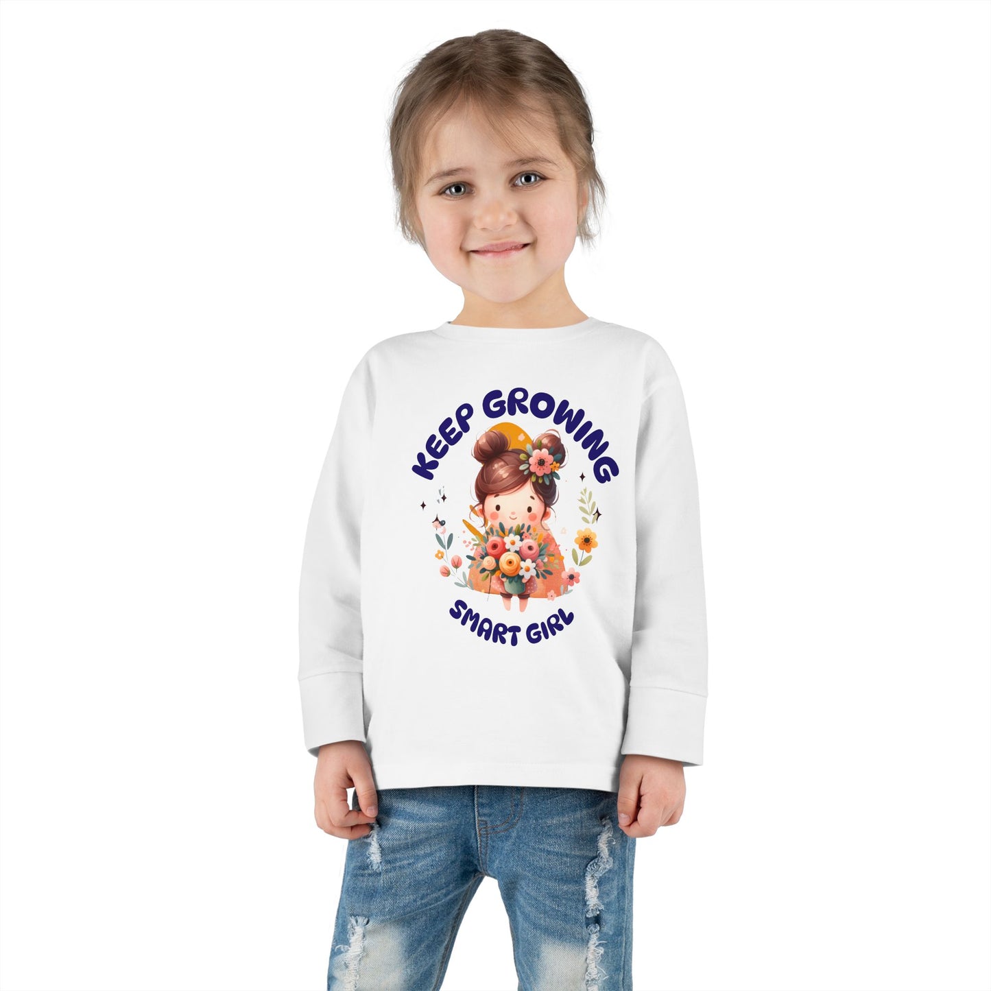 Keep Growing Smart Girl Long Sleeve Toddler T-Shirt