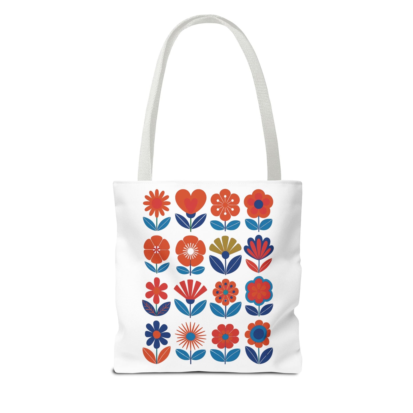 Floral Tote Bag with mid-century modern floral design, offering a stylish and trendy vibe. Ideal for fashion-forward individuals, this durable bag is perfect for carrying essentials, aligning with FireBrook Essentials' uplifting ethos.