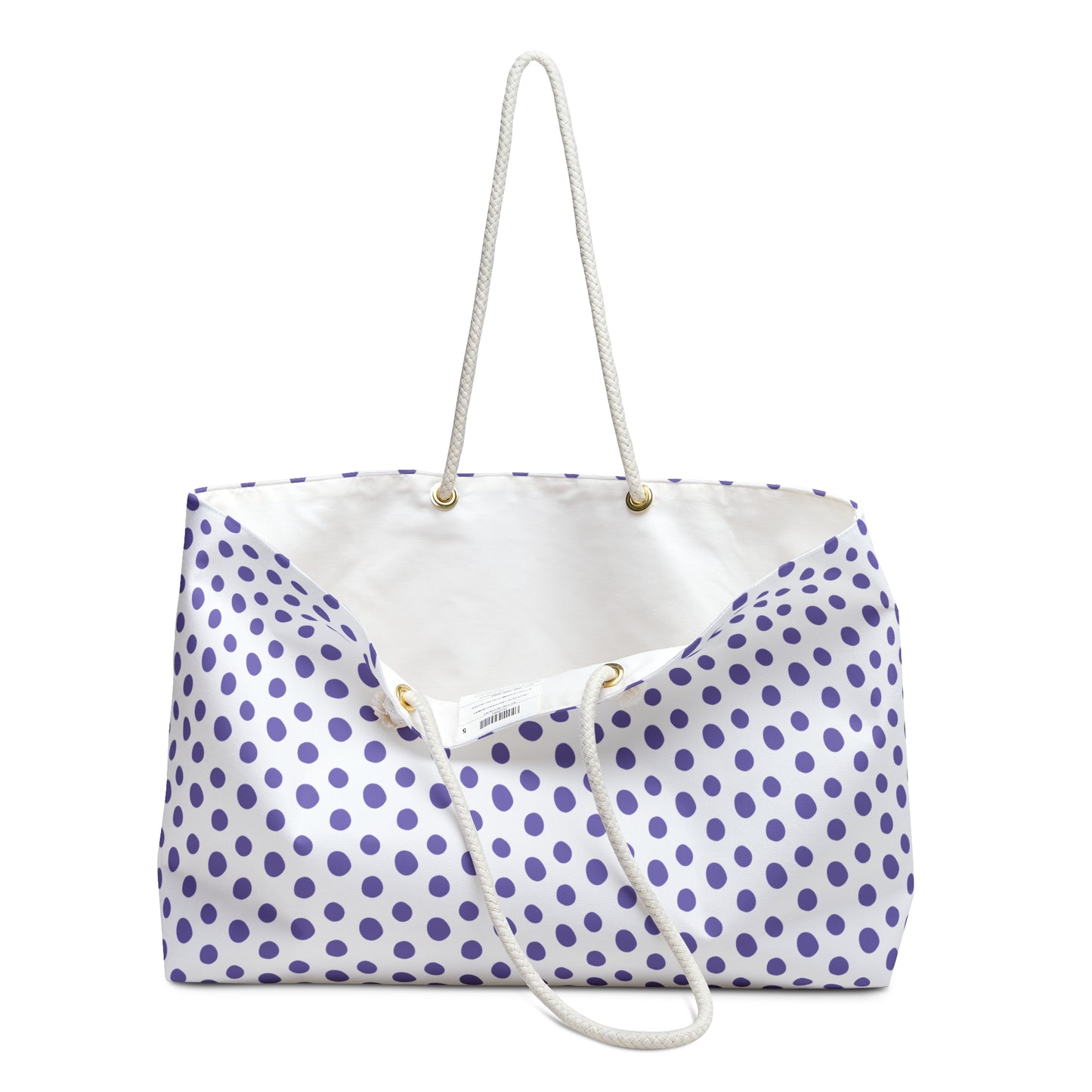 Weekender Bag - Light Purple Polka (small) Dots Travel Tote featuring a fun, vibrant design with rope handles and generous size, ideal for stylish weekend getaways or travel adventures.
