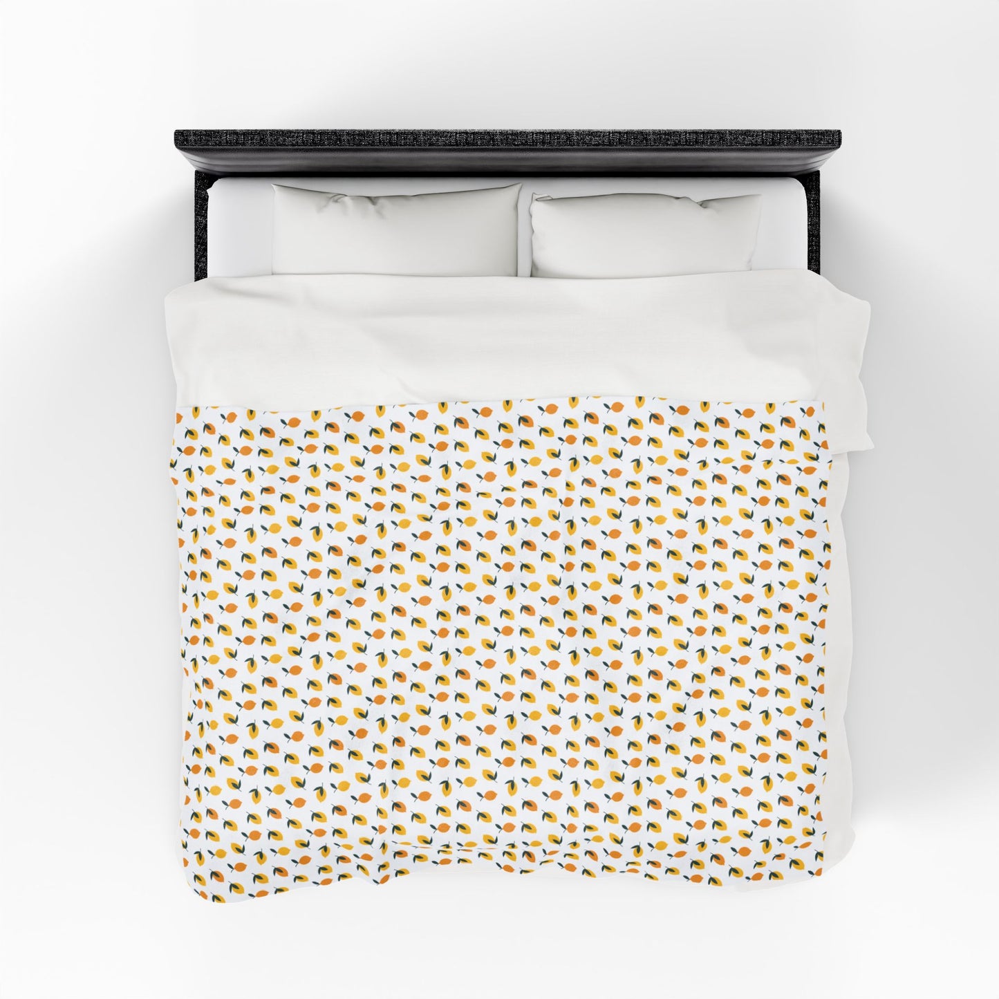 Velveteen Plush Blanket - Lemon Pattern, showcasing a vibrant lemon design perfect for summer. Ideal for adults, it offers cozy comfort with durable double needle topstitching, enhancing any living space.