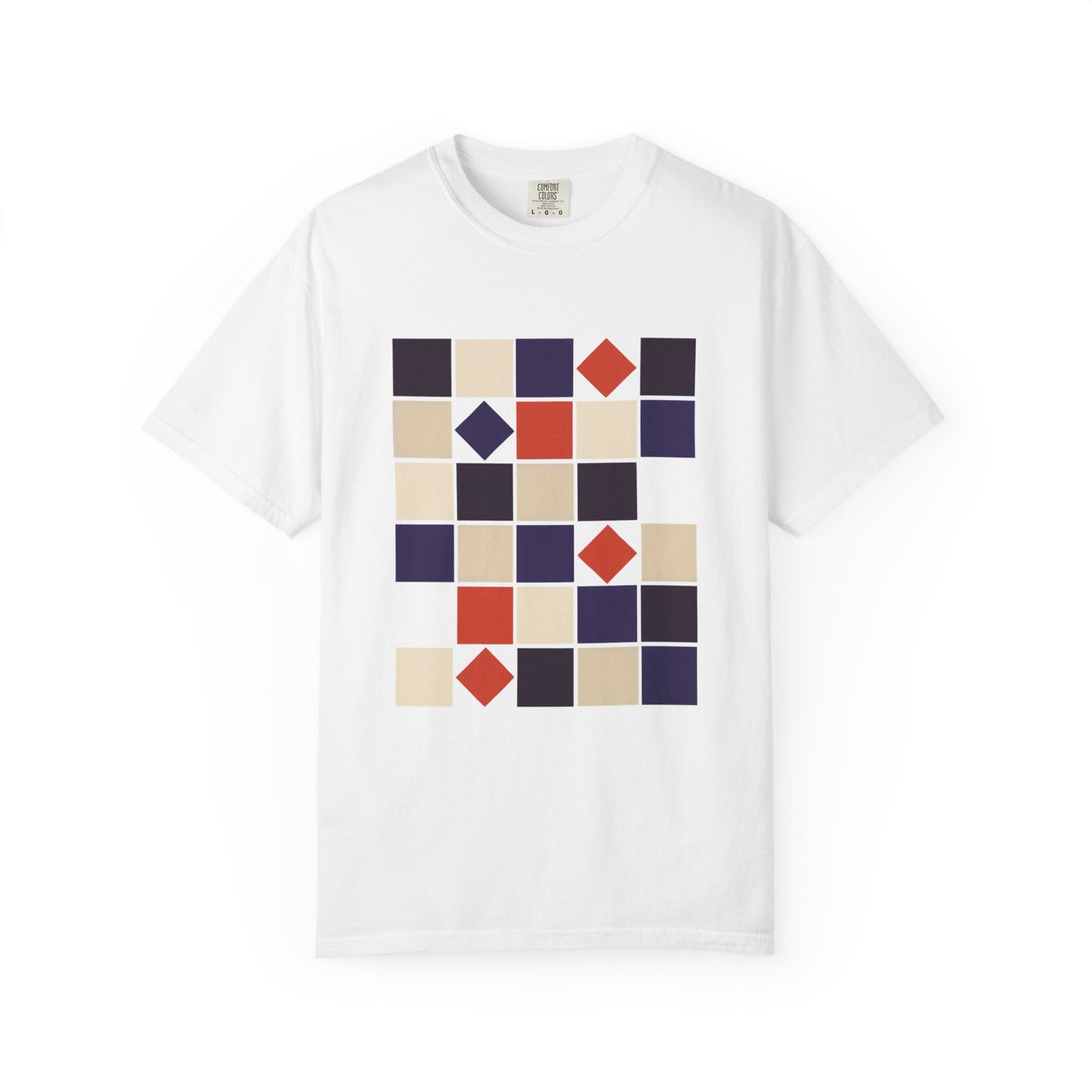 Square Grid Abstract in Monochrome Palette T-Shirt showcasing a grid of perfectly aligned and rotated squares, offering a stylish, modern look ideal for art enthusiasts and fashion-forward individuals.