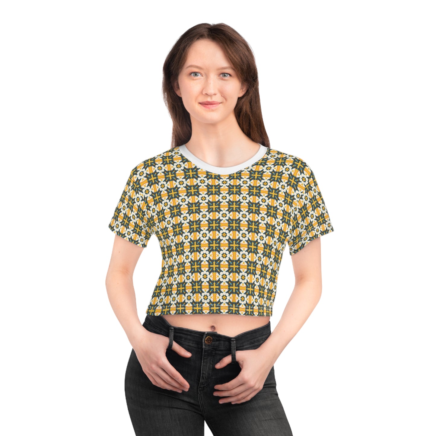 Boho Floral Pattern for Summer Vibes Crop T-Shirt