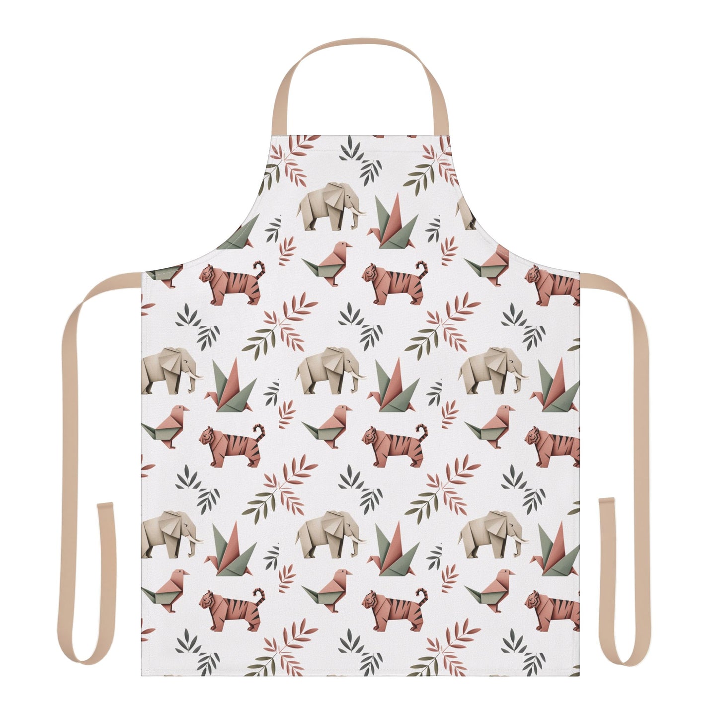 Apron, Origami Animals Pattern Design: A stylish apron featuring intricate origami animal motifs, offering comfort with its soft, lined fabric. Ideal for cooking enthusiasts who appreciate unique, modern Japanese aesthetics.