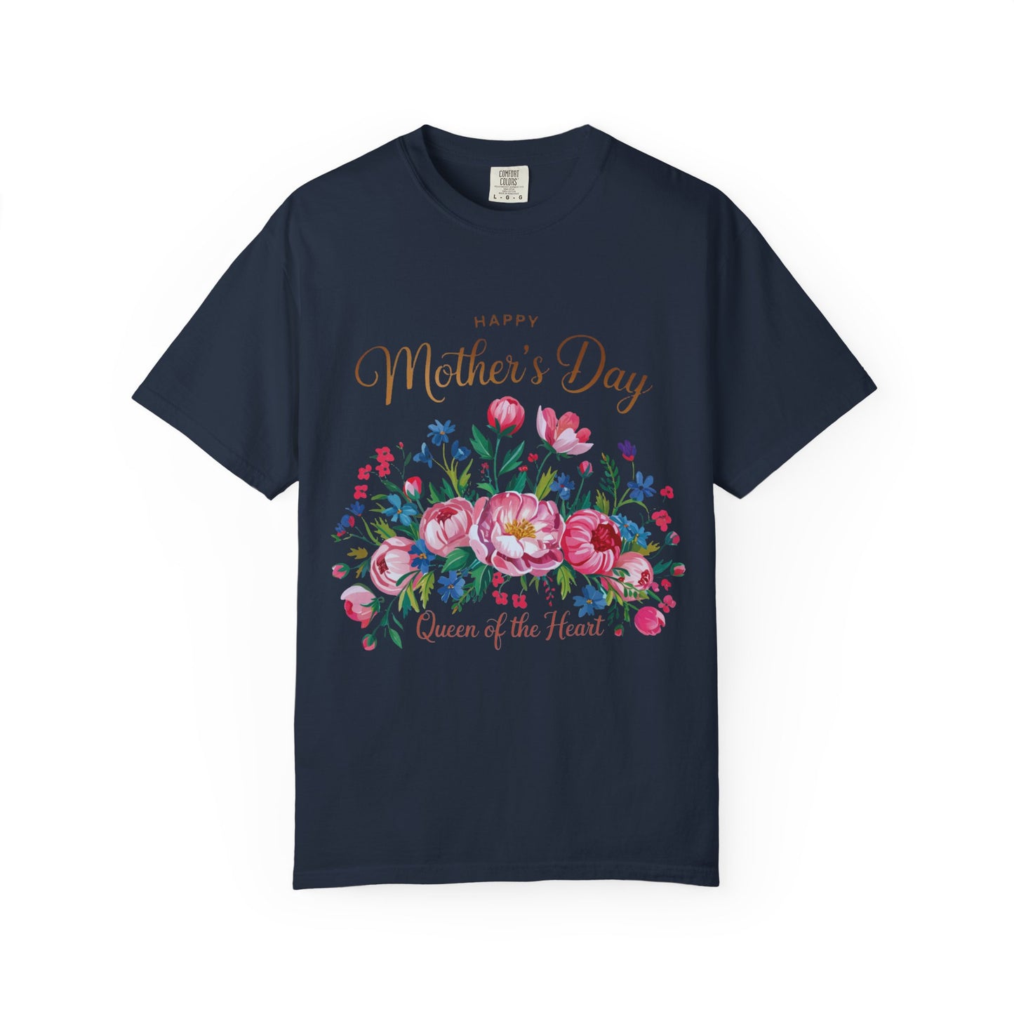 Happy Mother's Day Queen of the Heart T-Shirt, featuring a classic crew neckline and durable double-needle stitching, embodies comfort and style, ideal for celebrating special mother figures.