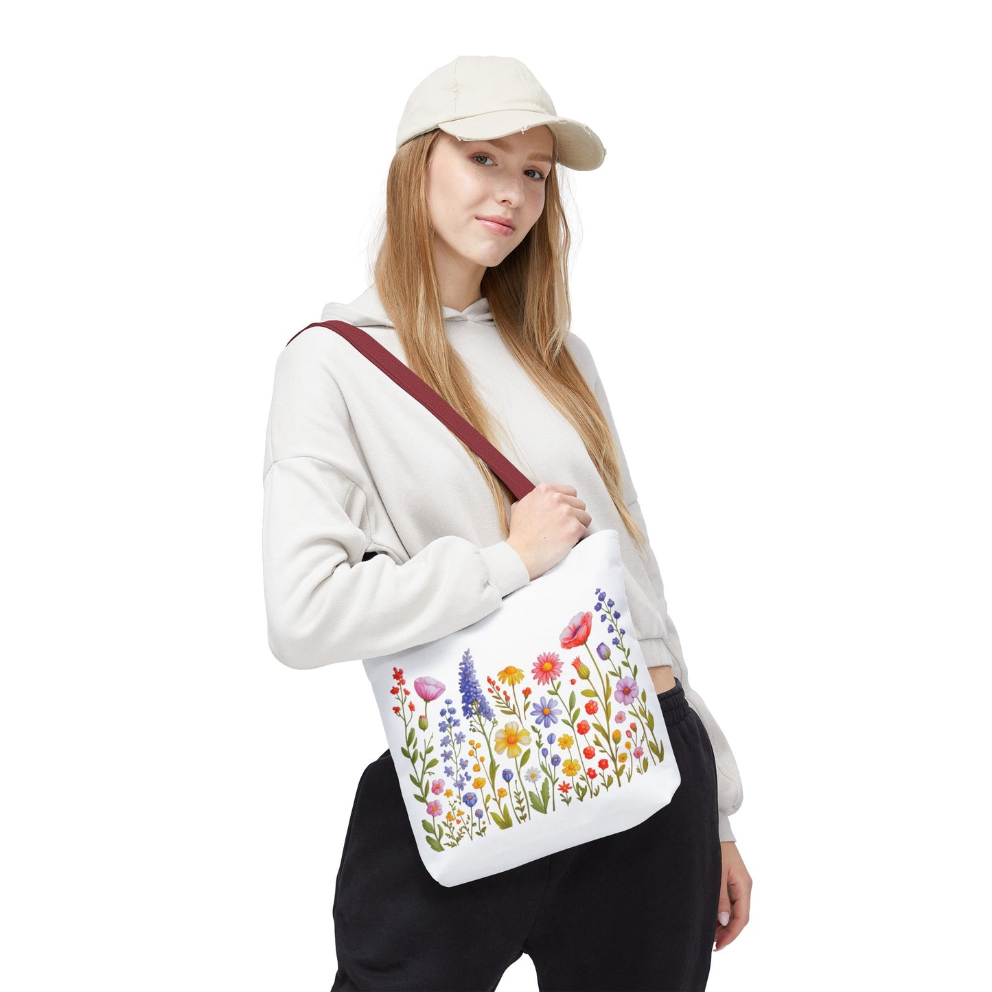 Wildflowers Tote Bag featuring a vivid wildflower design, embodying a natural, free-spirited vibe. Perfect for nature lovers and versatile for everyday use, reflecting FireBrook Essentials' joyful and stylish ethos.