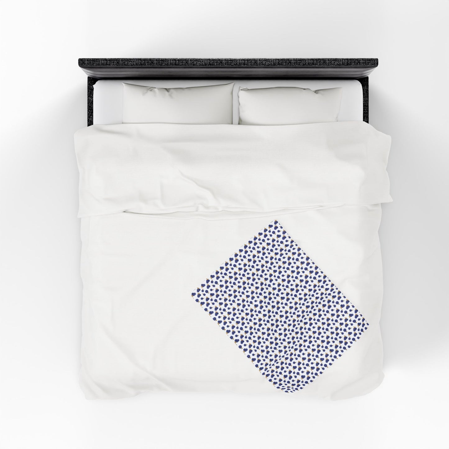 Plush Blanket - Blueberry Pattern: A cozy, blueberry-patterned blanket, perfect for snuggling, displayed on a pristine white surface. Ideal for adding warmth and style to home decor.