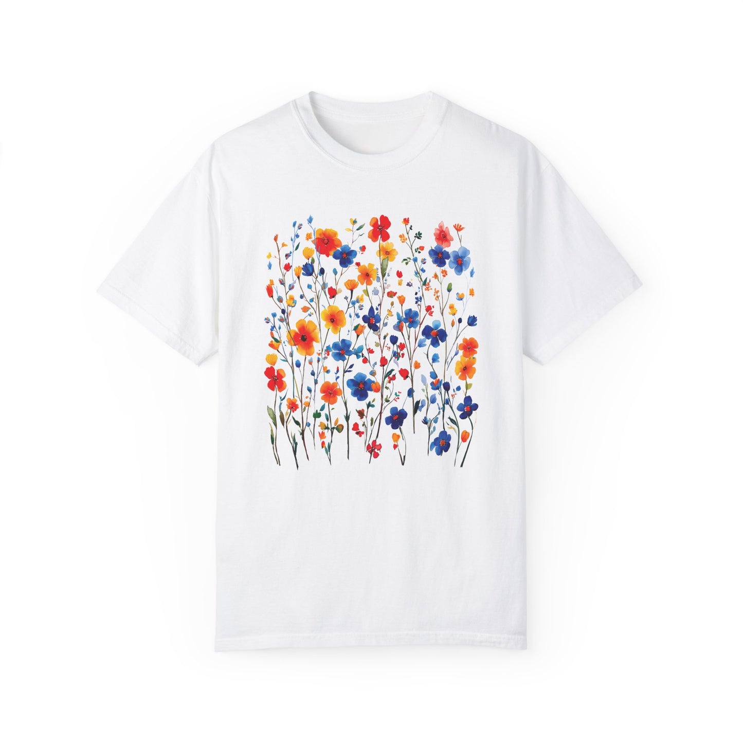 Floral Comfort Colors Unisex T-Shirt featuring vibrant floral patterns, showcasing a relaxed fit and soft fabric, ideal for casual wear, embodying FireBrook Essentials' commitment to comfort and style.
