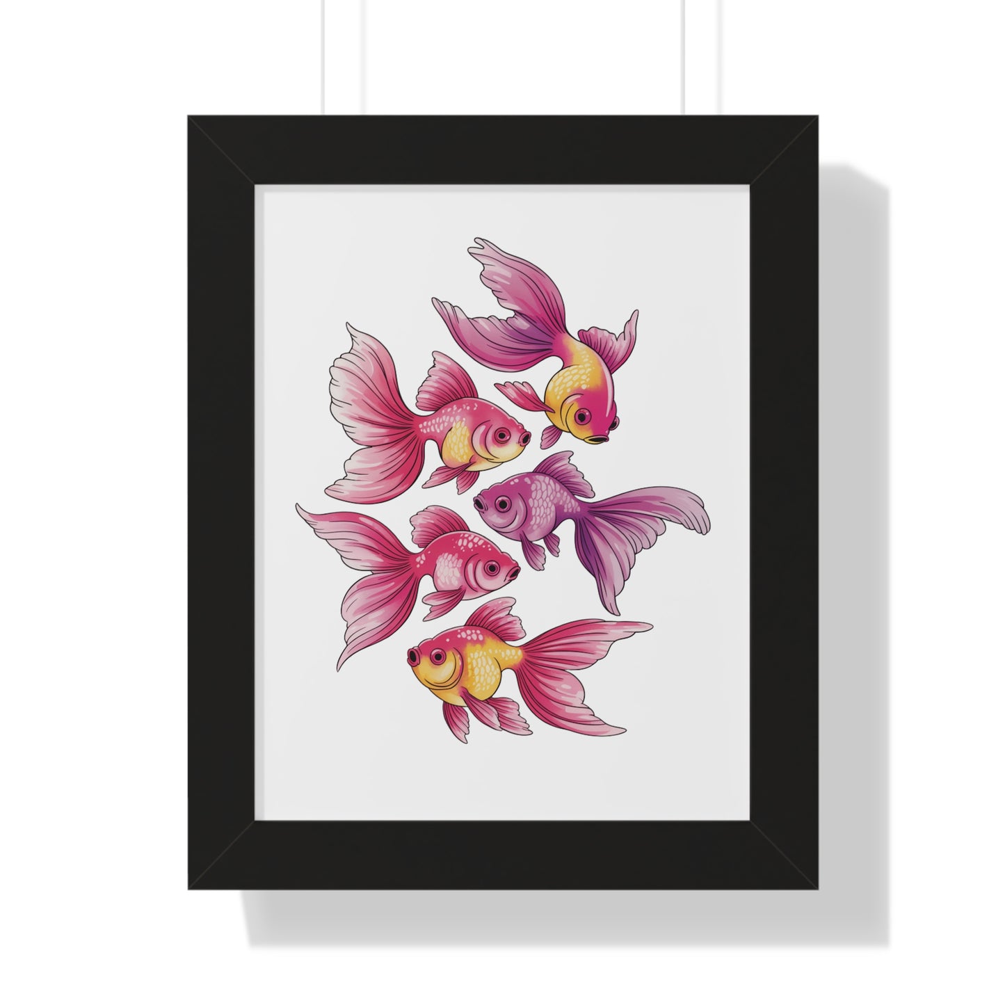 Goldfish Wall Art features a vibrant watercolor illustration of goldfish with flowing fins, ideal for high-end decor, offering a whimsical touch, printed on museum-grade paper with frame options.