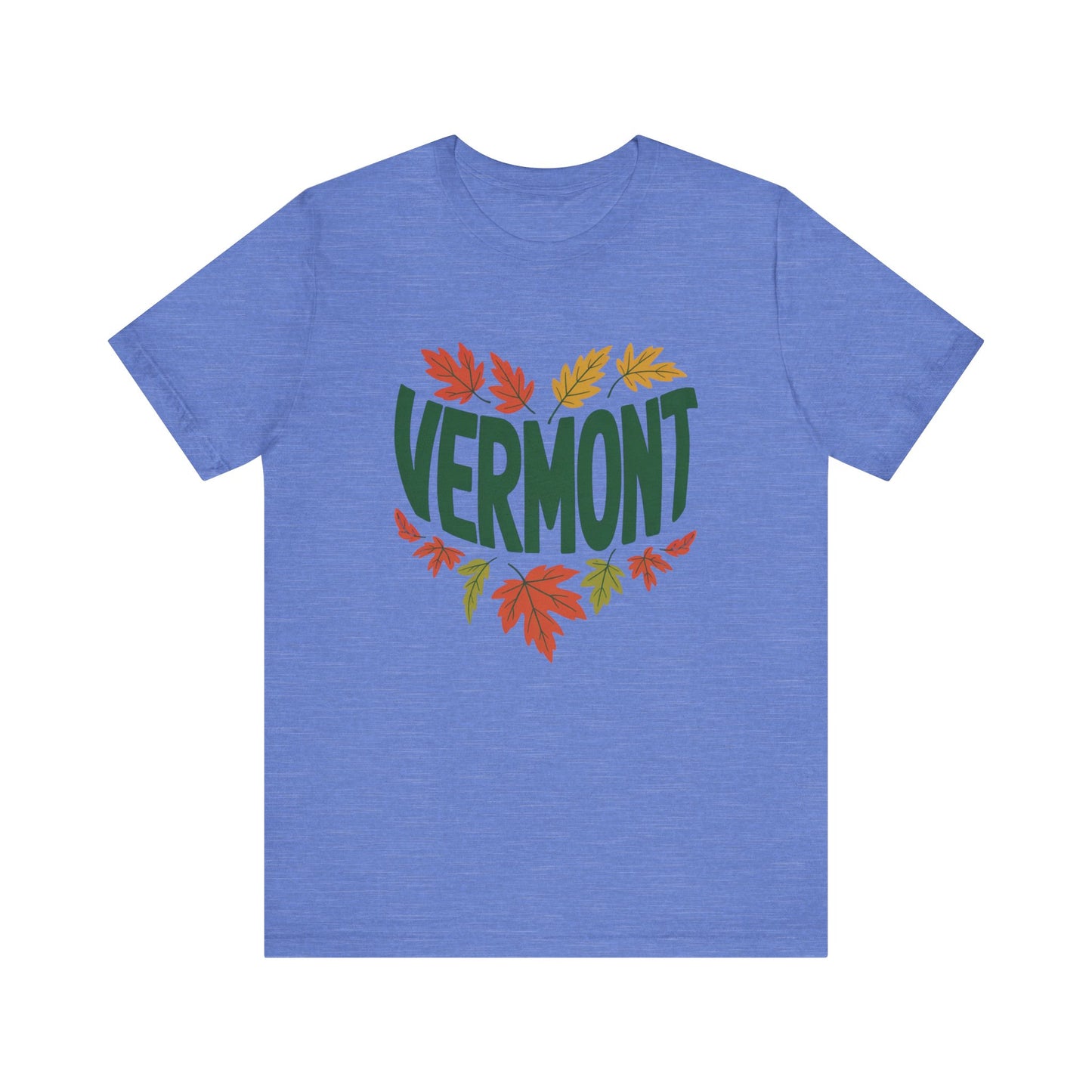 Vermont Love Bella+Canvas Unisex T-Shirt, showcasing a relaxed, outdoorsy design perfect for nature enthusiasts, with a retail fit and ribbed knit collar, embodying FireBrook Essentials' commitment to comfort and style.