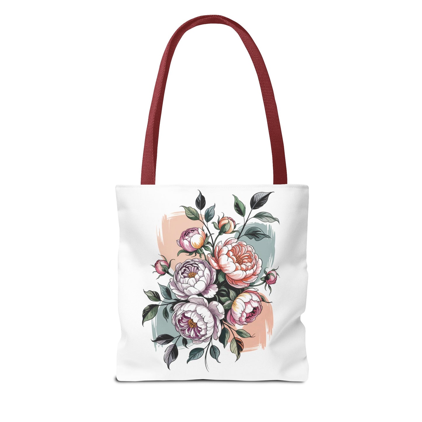 Vintage Peony Tote Bag featuring a charming floral design, perfect for nature enthusiasts. Sturdy polyester construction with reinforced handles, ideal for carrying groceries or books. A thoughtful gift for any occasion.