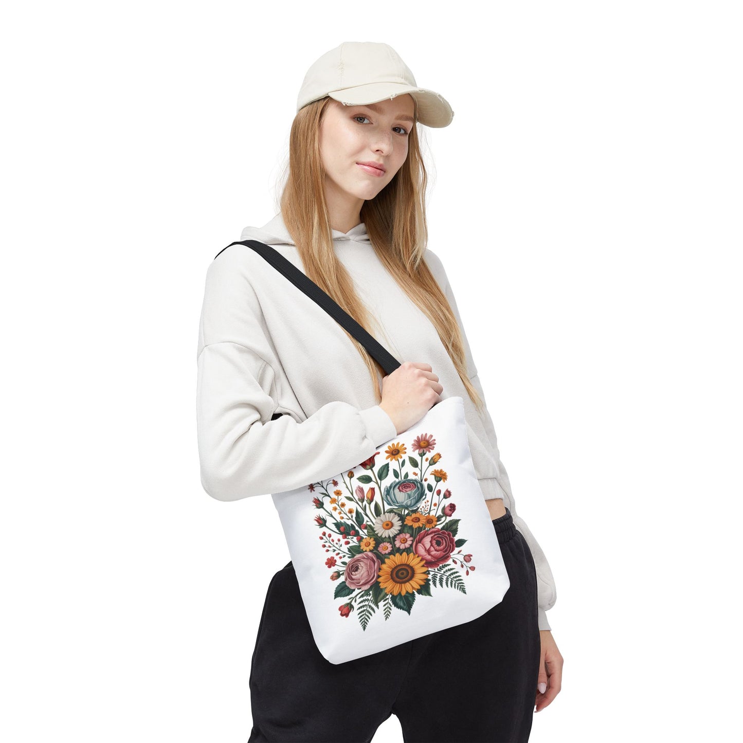 Botanical Vintage Flower Tote Bag showcasing a collage of vintage botanical illustrations with pastel and warm hues. Ideal for carrying essentials, reflecting FireBrook Designs' commitment to uplifting, stylish, and practical accessories.