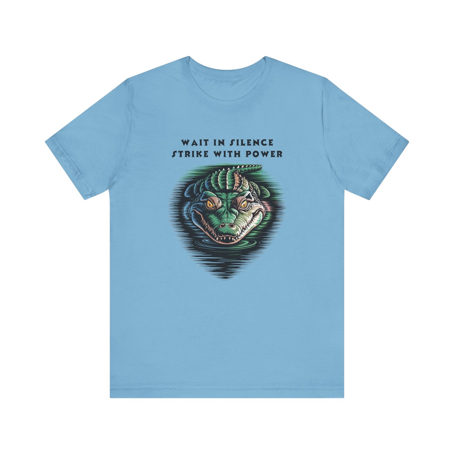 Crocodile: Walk in Silence, Strike with Purpose Bella+Canvas Unisex T-Shirt featuring a cartoon crocodile design, perfect for casual wear with a focus on quiet strength and unique style.