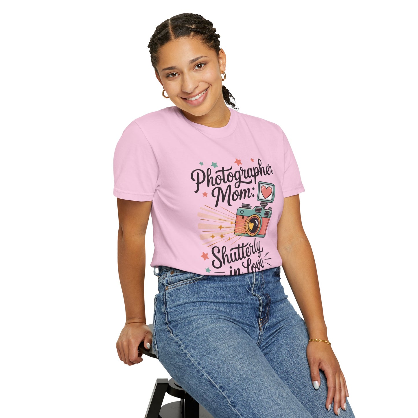 Photographer Mom: Shutterly In Love Mother's Day Comfort Colors Unisex T-Shirt, featuring a relaxed fit and classic crew neckline, made from high-quality US cotton, embodying FireBrook Essentials' commitment to comfort and style.