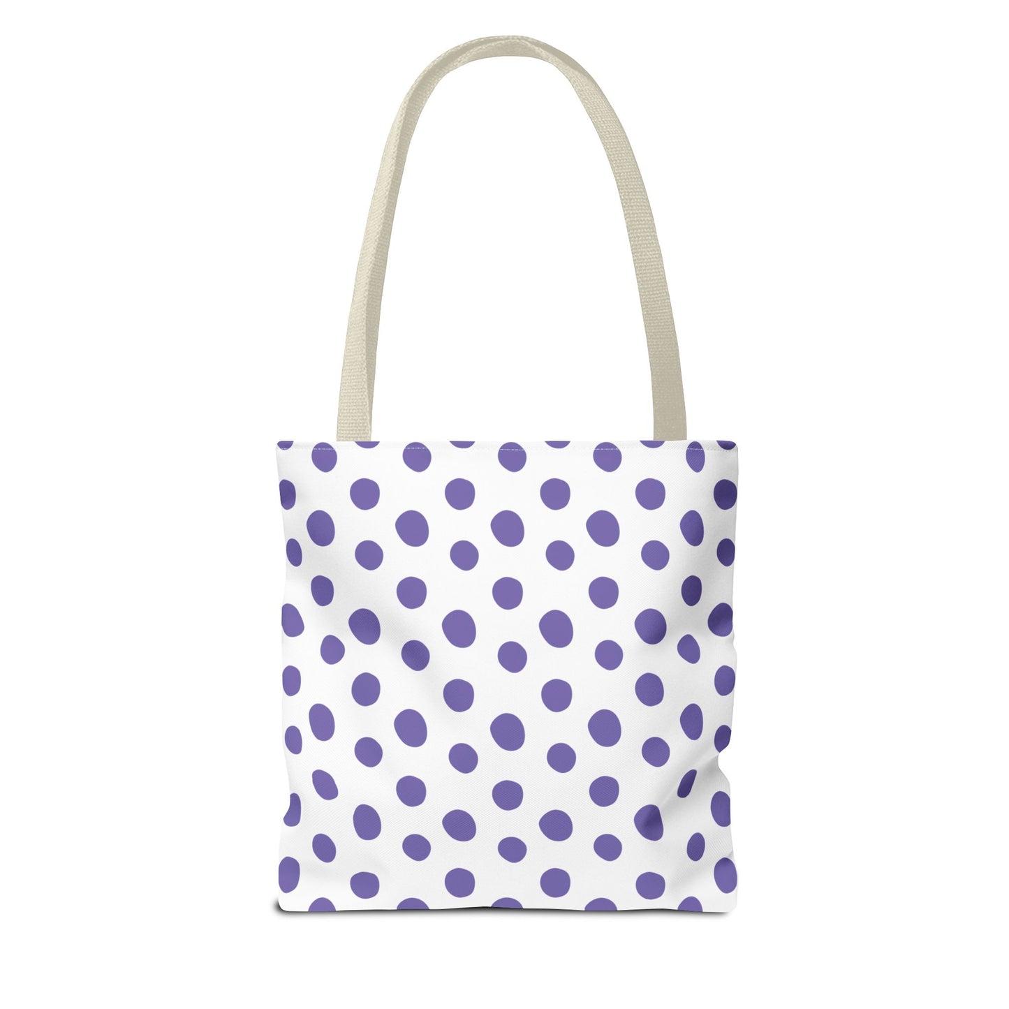 Polka Dots Tote Bag - Light Purple Design: A chic and durable tote with light purple polka dots, featuring a white strap and handle. Ideal for stylish, everyday use.