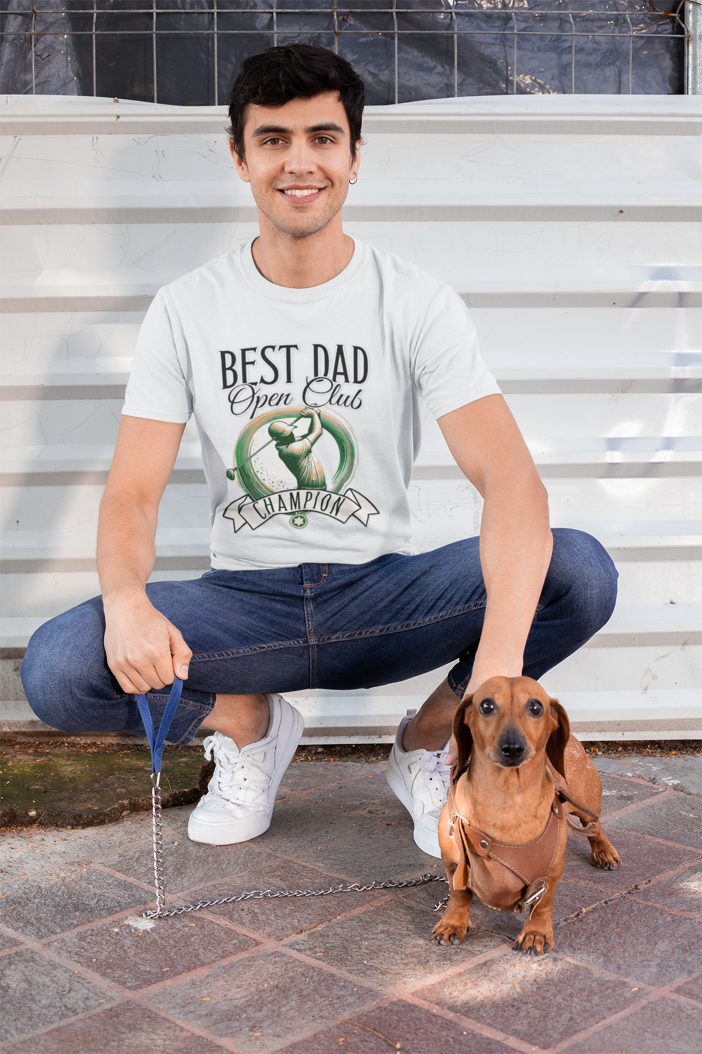 Best Dad Open Club Golf T-Shirt showcasing a relaxed fit, ideal for golf-loving dads, with ribbed knit collar and side seams for shape retention, made from 100% combed, ring-spun cotton.