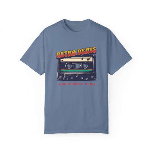 Magic of the 80's Comfort Colors Unisex T-Shirt featuring a retro cassette tape design, embodying nostalgic charm and perfect for casual or semi-formal wear. Ideal for adding 80s flair to your wardrobe.