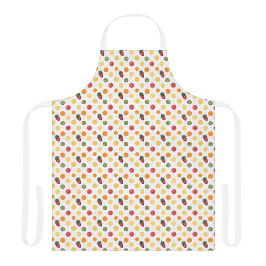 Apron, Fruit Slice Design, 5-Color Straps: A vibrant apron adorned with sliced fruits like oranges and kiwis, offering a fresh look. Ideal for cooking enthusiasts seeking style and comfort.