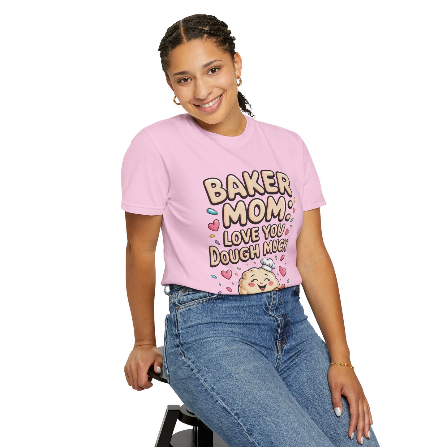Baker Mom: Love You Dough Much Mother's Day Comfort Colors Unisex T-Shirt with a cute baking-themed design, relaxed fit, and crew neckline, ideal for casual or special occasions.