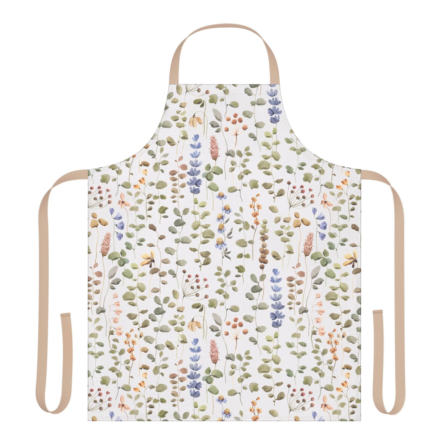 Apron, Wildflower Design, 5-Color Straps—showcasing a vibrant floral pattern on a finely woven fabric, ideal for cooking or creating art. Perfect for gifting, with comfort and stain-free features.