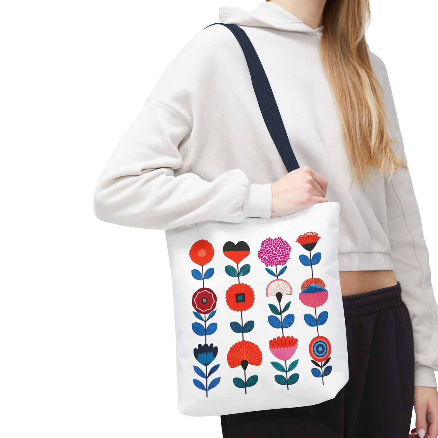 Floral Pattern Tote Bag held by a woman, showcasing its stylish and functional design for everyday use, embodying nature-inspired charm and durability.