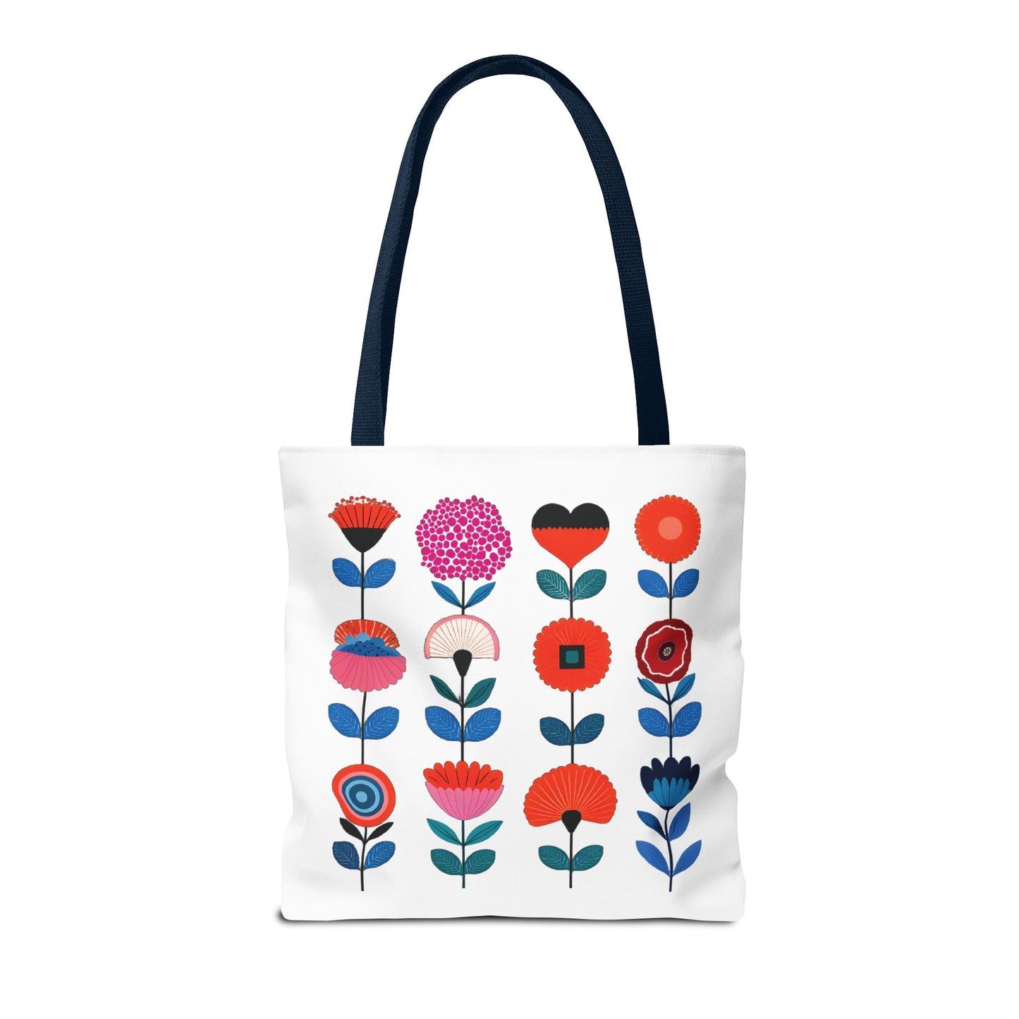 Floral Pattern Tote Bag featuring colorful flowers, a durable polyester body, and reinforced handles, ideal for stylish and practical everyday use.