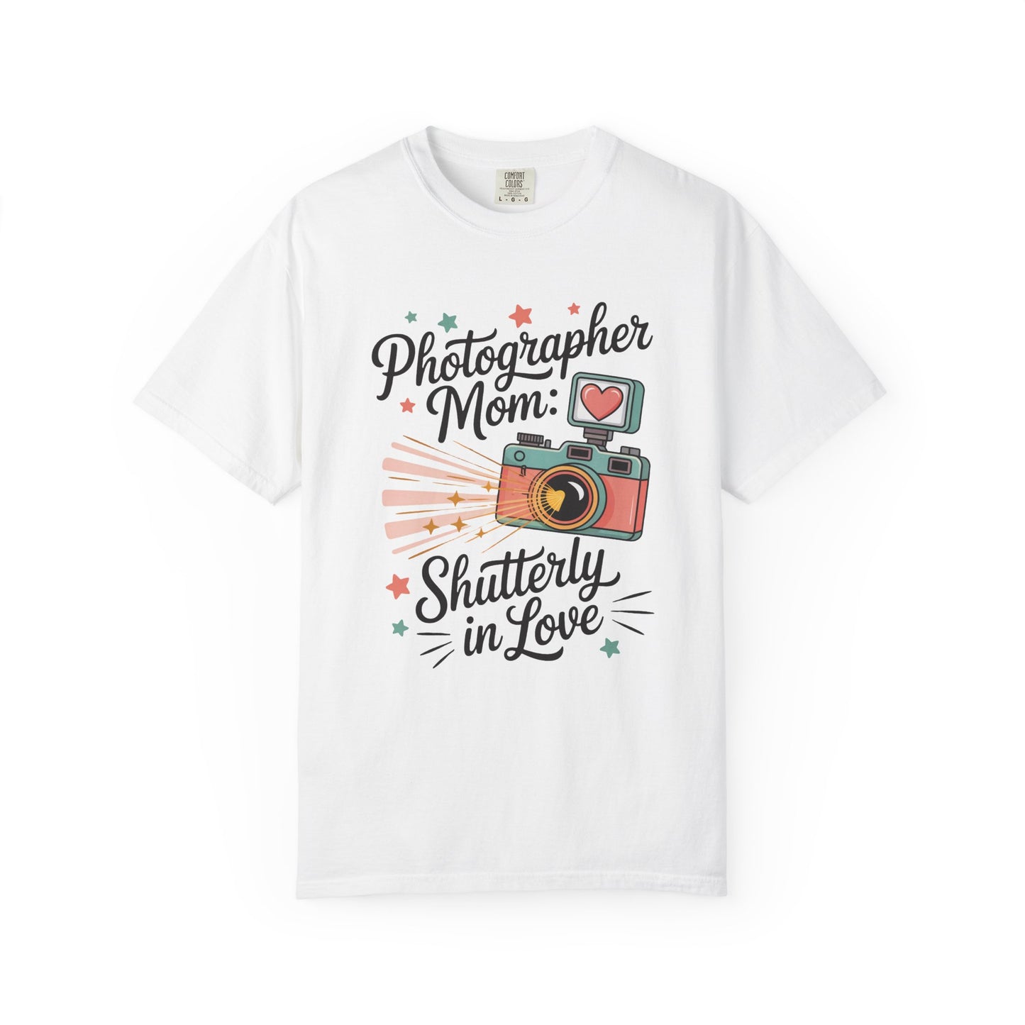Photographer Mom: Shutterly In Love Mother's Day Comfort Colors Unisex T-Shirt features a relaxed fit and classic crew neckline, crafted from high-quality US cotton, embodying FireBrook Essentials' commitment to stylish, comfortable apparel.