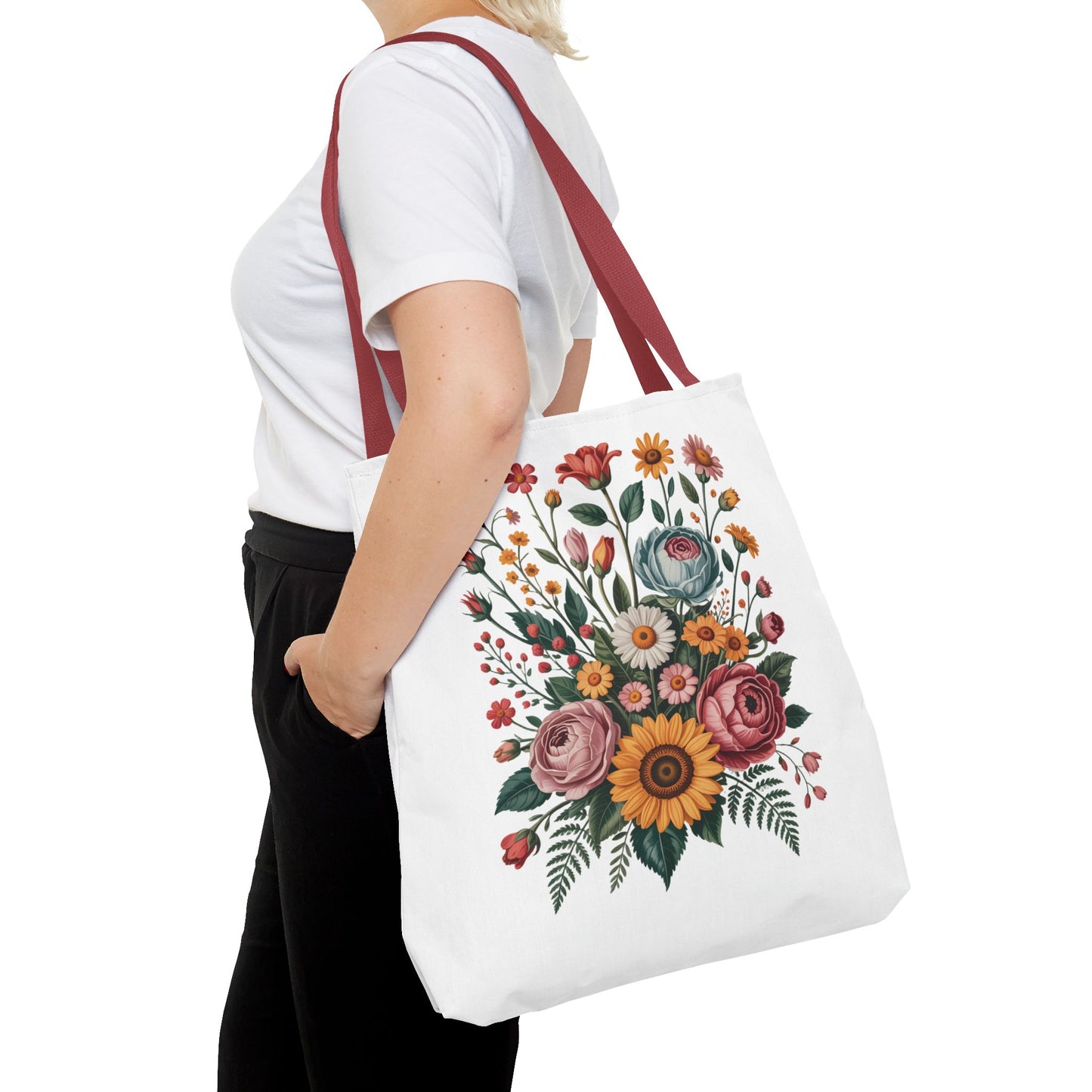 Botanical Vintage Flower Tote Bag showcasing cut-out flowers from old botanical illustrations, ideal for carrying essentials. This durable tote embodies FireBrook Essentials' uplifting, nature-inspired designs, perfect for eco-conscious, style-loving individuals.