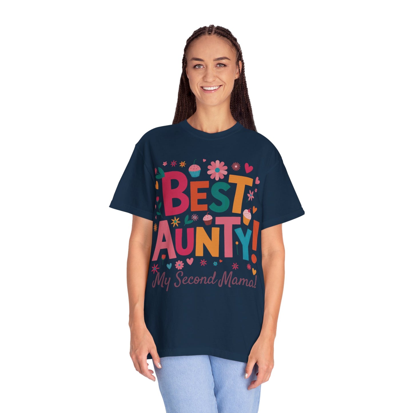 Best Aunty My Second Mama T-Shirt from FireBrook Essentials, featuring durable double-needle stitching on soft, garment-dyed 100% US cotton, perfect for celebrating an aunt's loving role in your life.