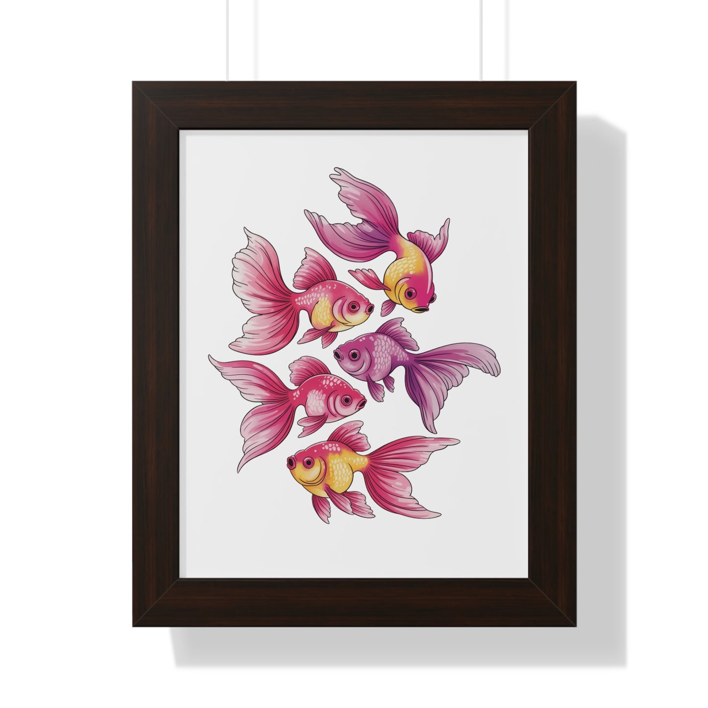 Goldfish Wall Art features a vibrant watercolor illustration of goldfish with flowing fins, perfect for art enthusiasts seeking whimsical decor. Ideal for gifting, it complements FireBrook Essentials' uplifting, joyful product range.