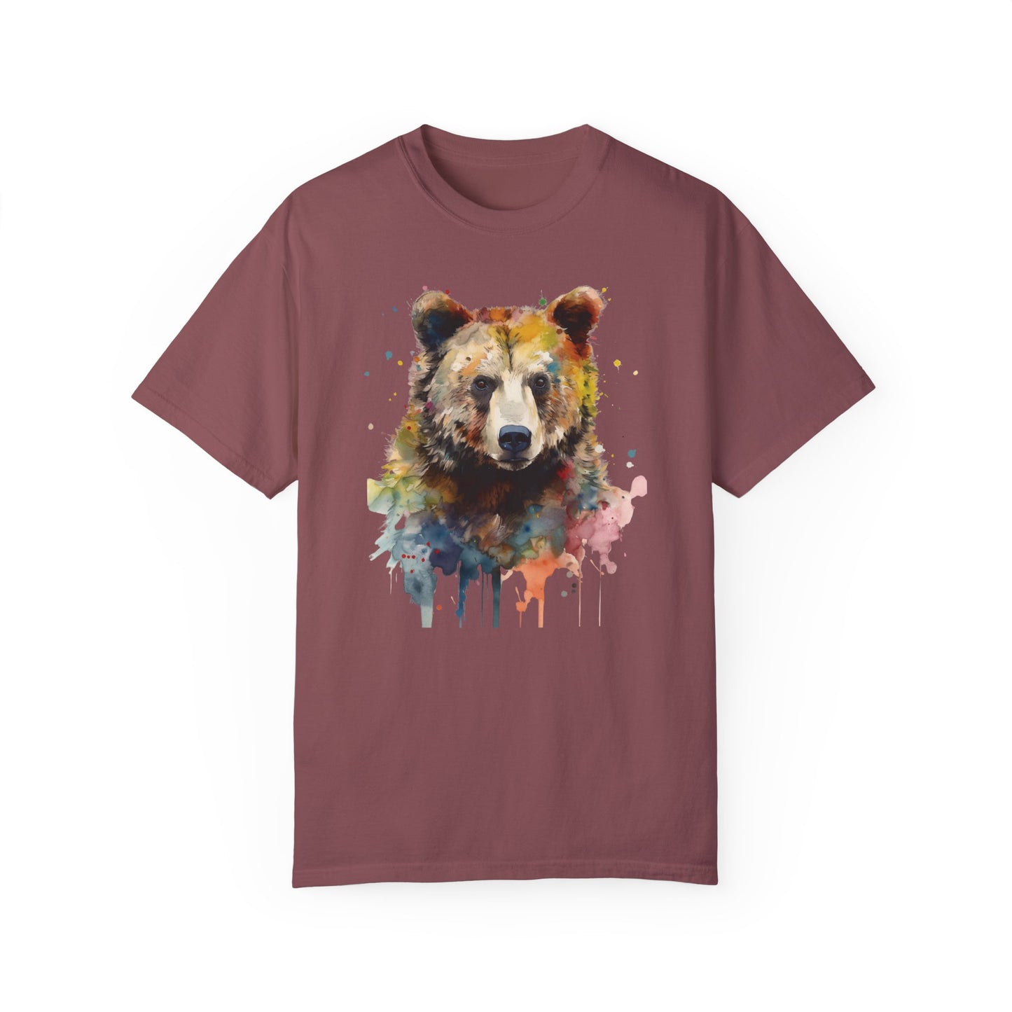 Big Bear Comfort Colors Unisex T-Shirt features a watercolor bear design, capturing a cozy, outdoorsy vibe suitable for animal lovers and adventurers, aligning with FireBrook Essentials' uplifting apparel collection.