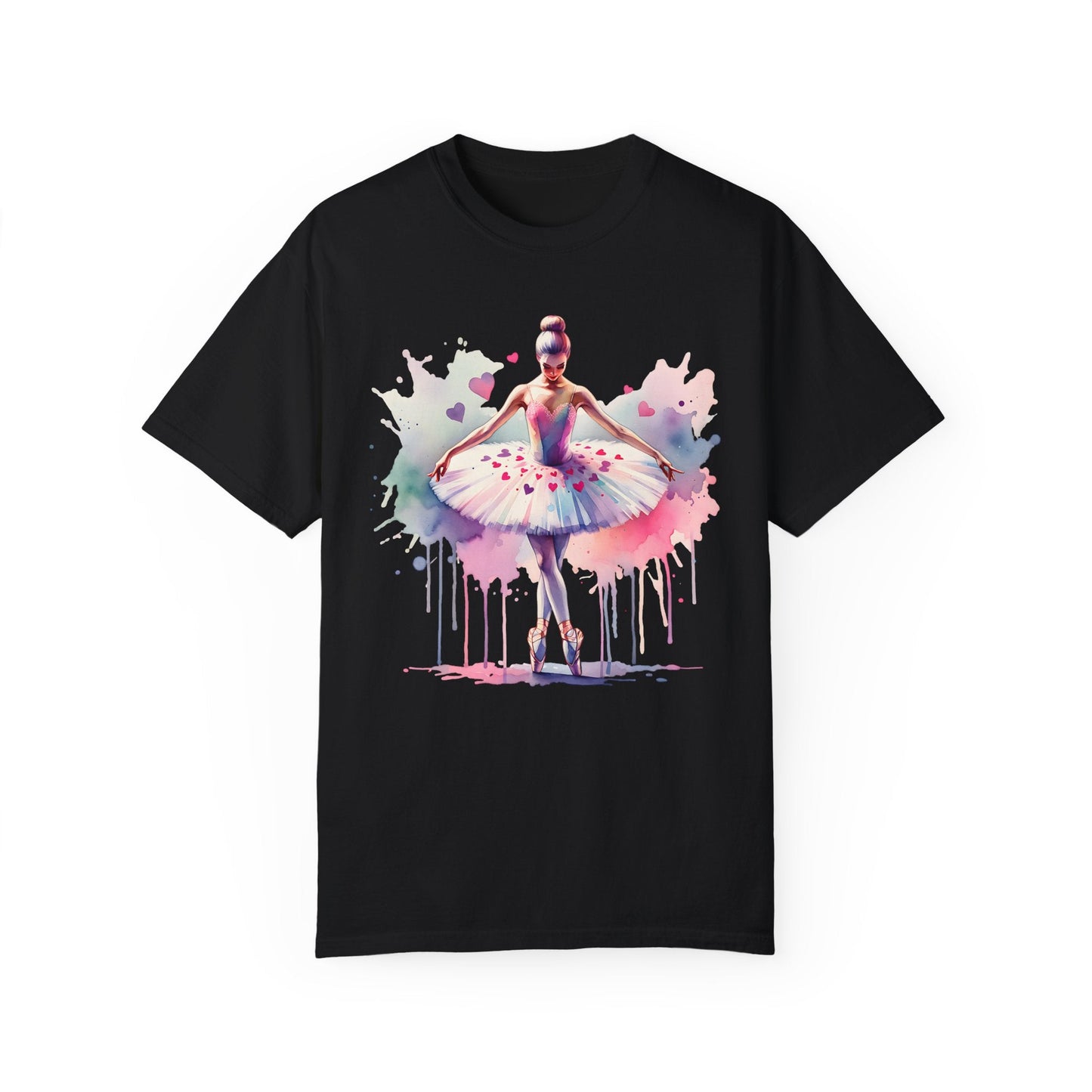 Ballet Dancer T-shirt showcasing elegant design and durable double-needle stitching, ideal for everyday wear or ballet events, made from soft, ethically sourced US cotton. Available in multiple sizes.