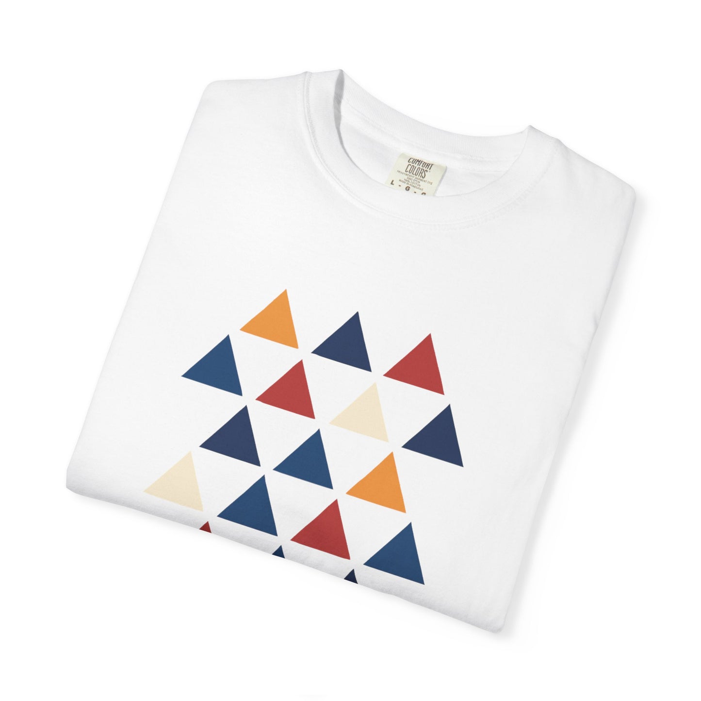 Geometric Triangle Grid T-Shirt showcasing a modern design with equilateral triangles. Ideal for minimalist fashion enthusiasts seeking a unique, stylish look. Perfect for casual or special occasions, reflecting FireBrook Essentials' uplifting style.