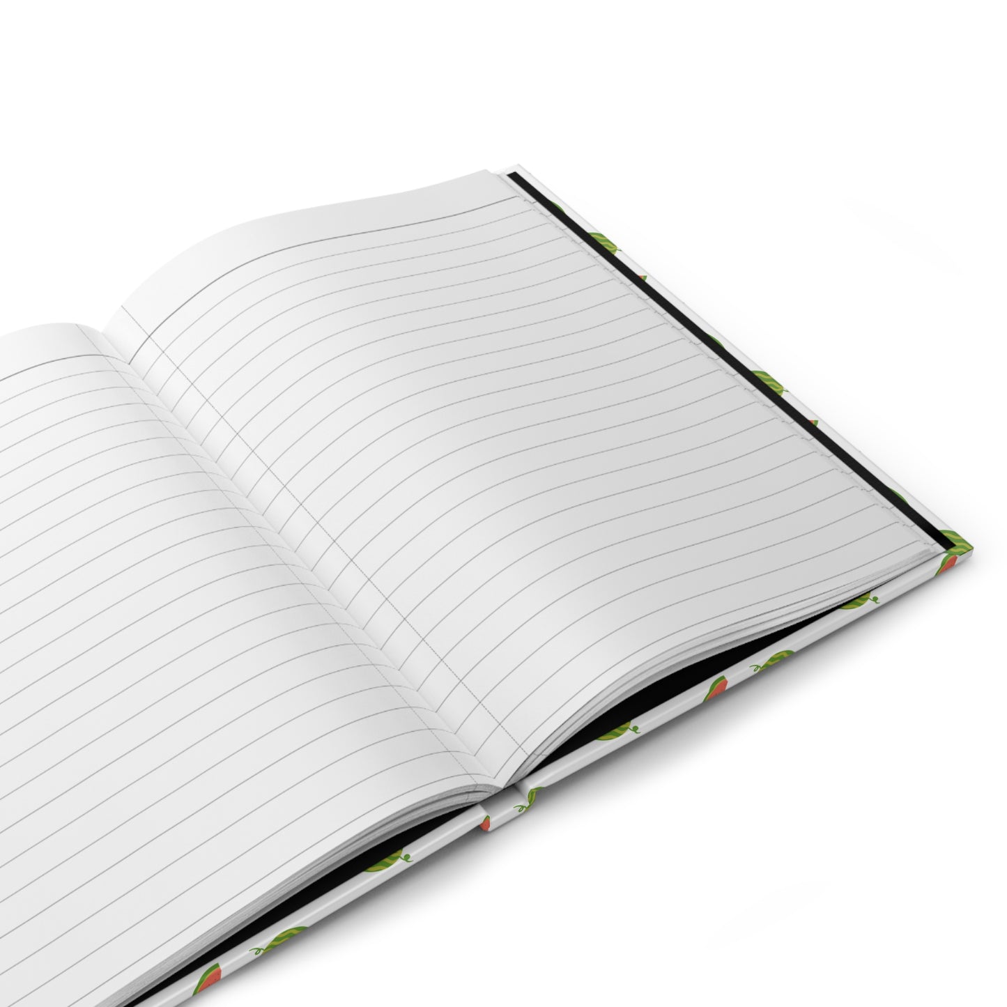 HARDCOVER JOURNAL, MATTE, RULED, 5X7, SEWN BIND, CLEAN-TEAR PAGES – WATERMELON, features open, displaying blank lined pages, ready for writing. Matte cover ensures durability and smooth handling, perfect for daily notes.