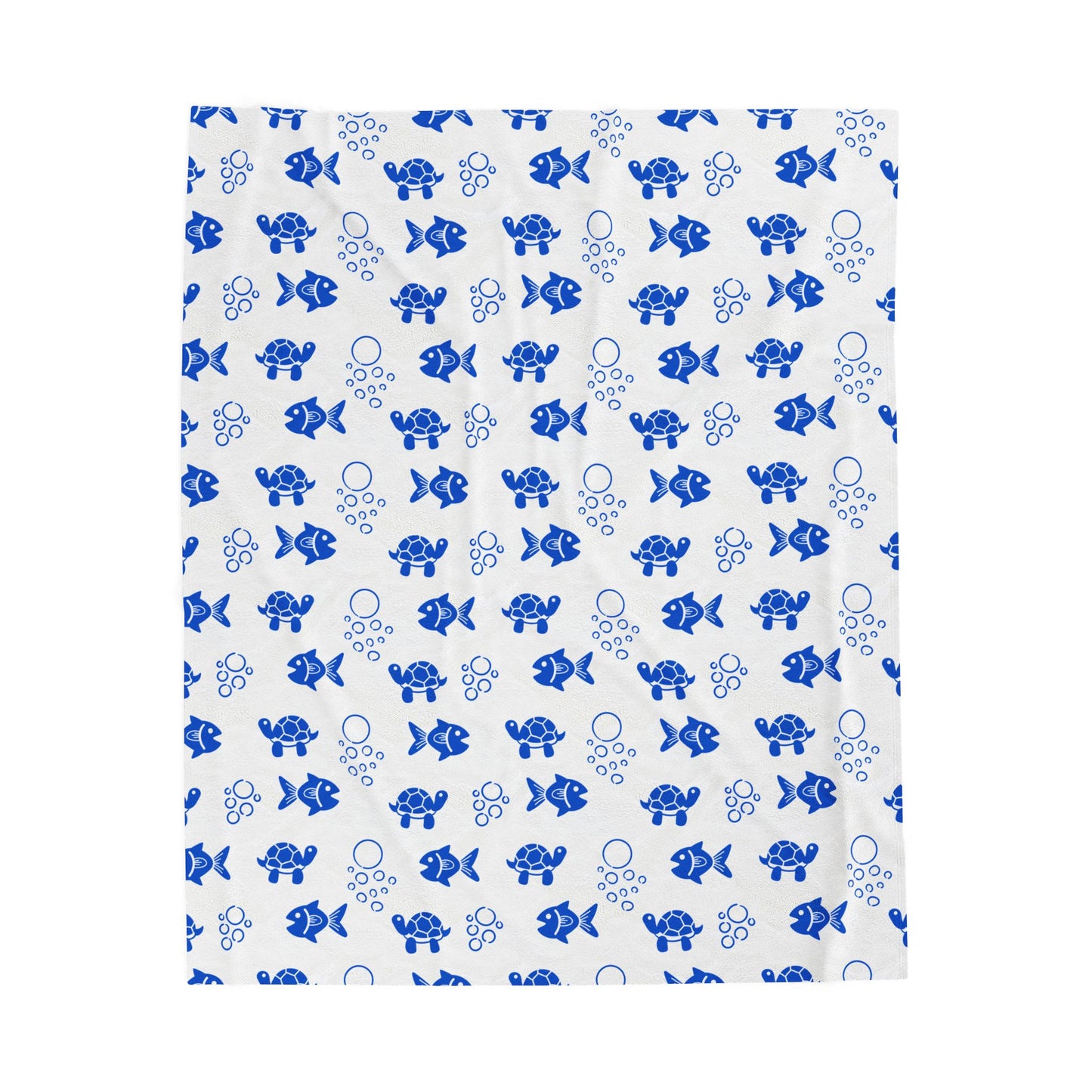 Fish and Turtle Sealife Velveteen Plush Blanket, featuring a soft and cozy texture, perfect for adding warmth and a personal touch to any home. Available in multiple sizes.