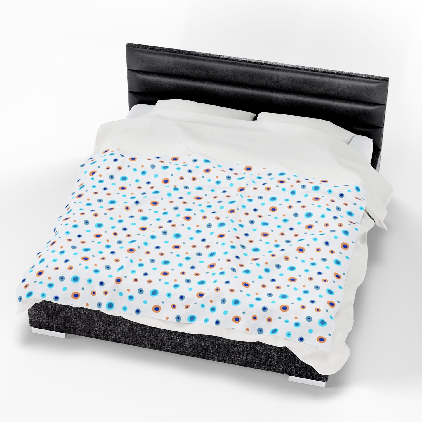 Circles Blue & Yellow (Medium) Velveteen Plush Blanket features a vibrant circular pattern, offering a cozy, stylish addition to your home decor, perfect for enhancing comfort and warmth on chilly evenings.