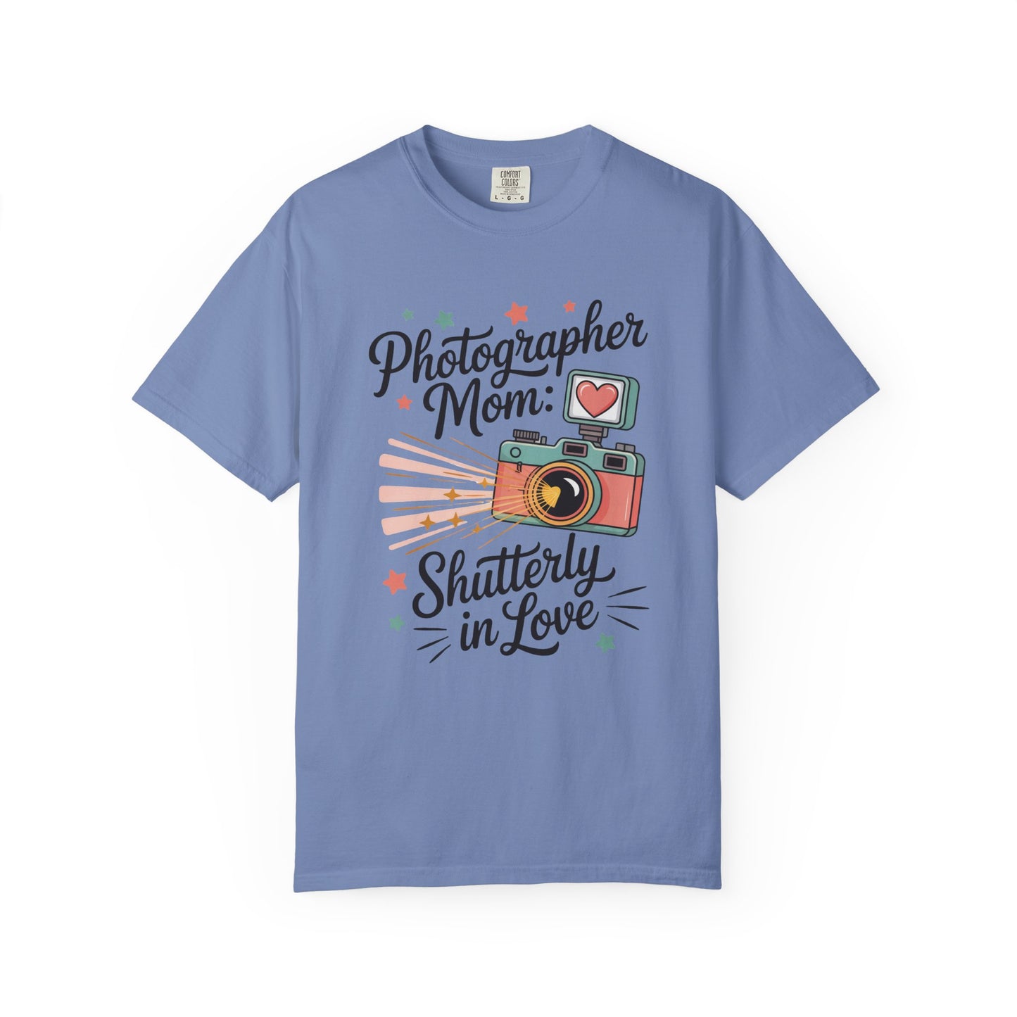 Photographer Mom: Shutterly In Love Mother's Day Comfort Colors Unisex T-Shirt features a relaxed fit and classic crew neckline, made from high-quality US cotton, ideal for casual or dressy styling.