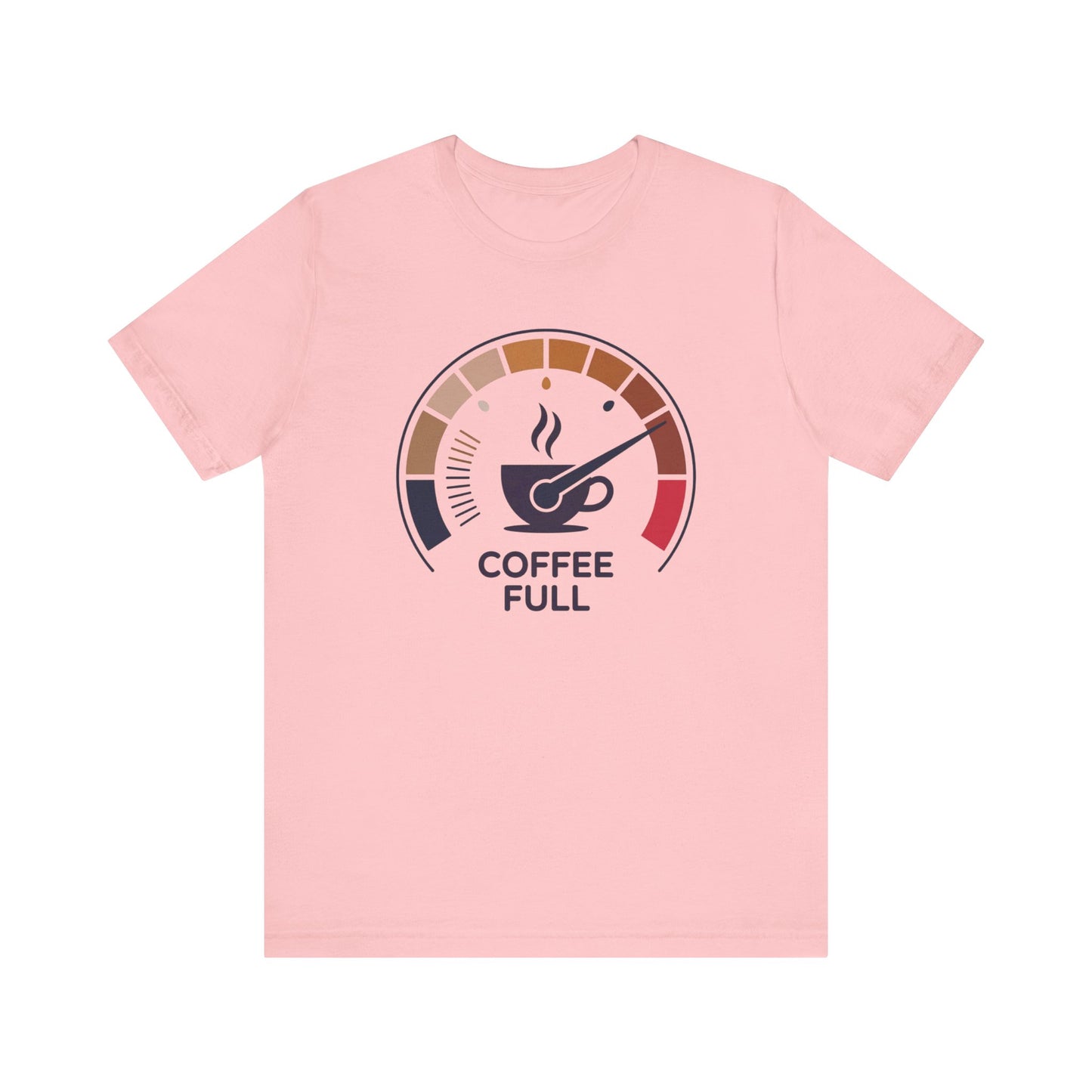 Coffee Full Bella+Canvas Unisex T-Shirt featuring a graphic design of a coffee cup and gauge, perfect for coffee lovers who appreciate stylish, comfortable apparel from FireBrook Essentials.