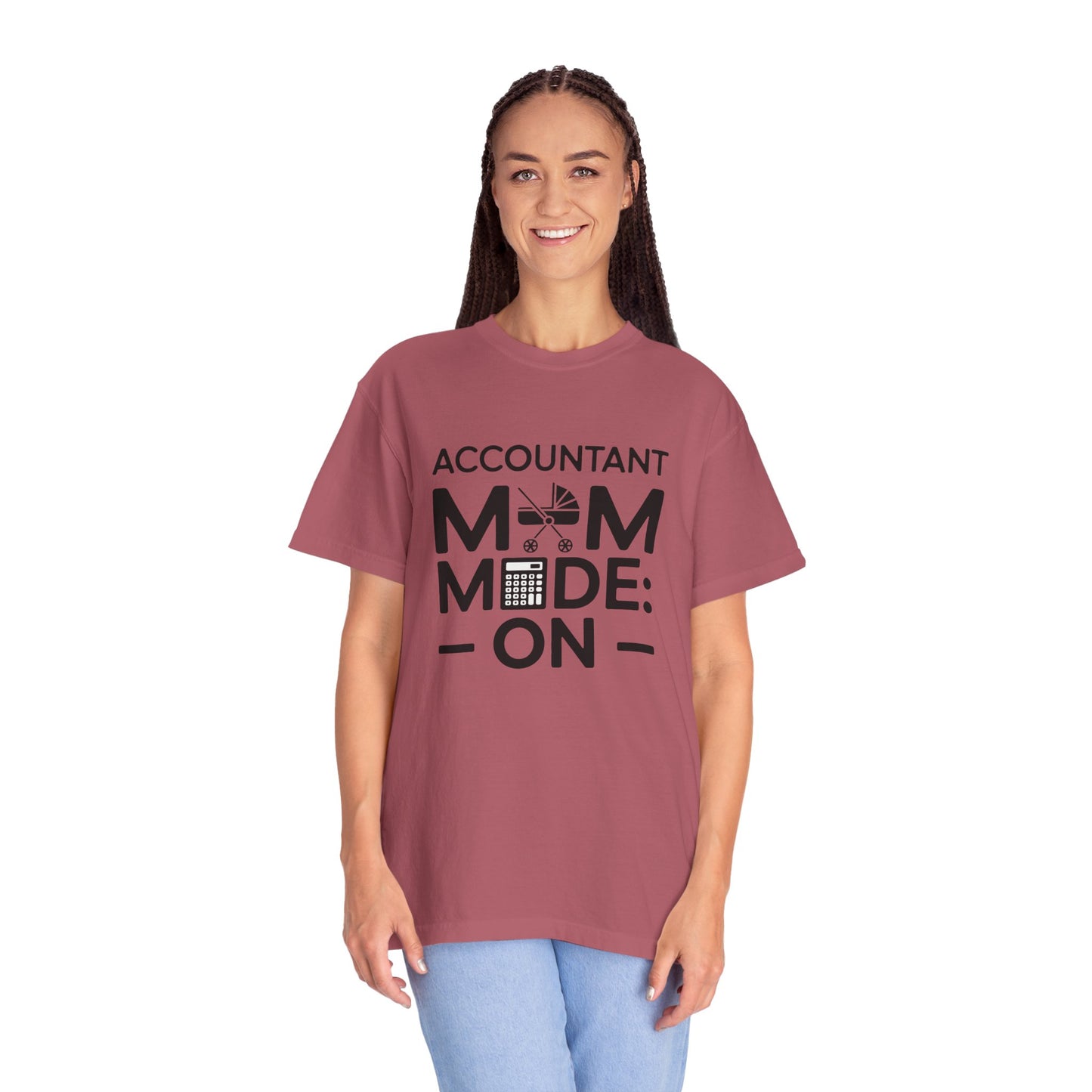 Accountant Mom Mode On T-Shirt: A comfy, relaxed-fit top featuring double-needle stitching, ideal for multitasking moms who balance work and home, reflecting FireBrook Essentials' uplifting and practical style.