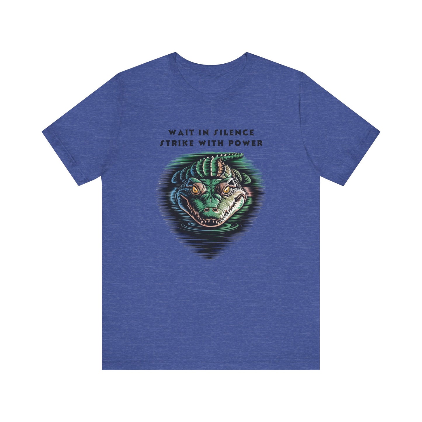 Crocodile: Walk in Silence, Strike with Purpose Bella+Canvas Unisex T-Shirt featuring a cartoon crocodile design, embodying stealth and determination, perfect for casual wear or as a bold statement piece.