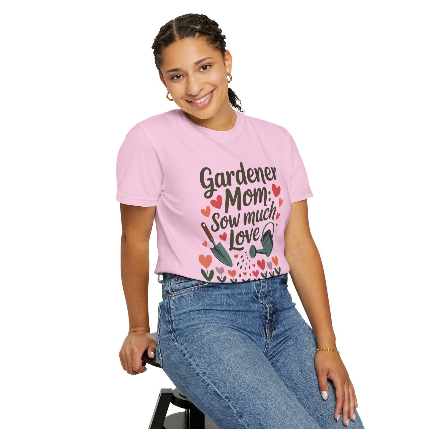 Gardener Mom Sow Much Love Mother's Day Comfort Colors Unisex T-Shirt features the phrase 'Sow Much Love', ideal for gardening enthusiasts, showcasing a relaxed fit and durable stitching.