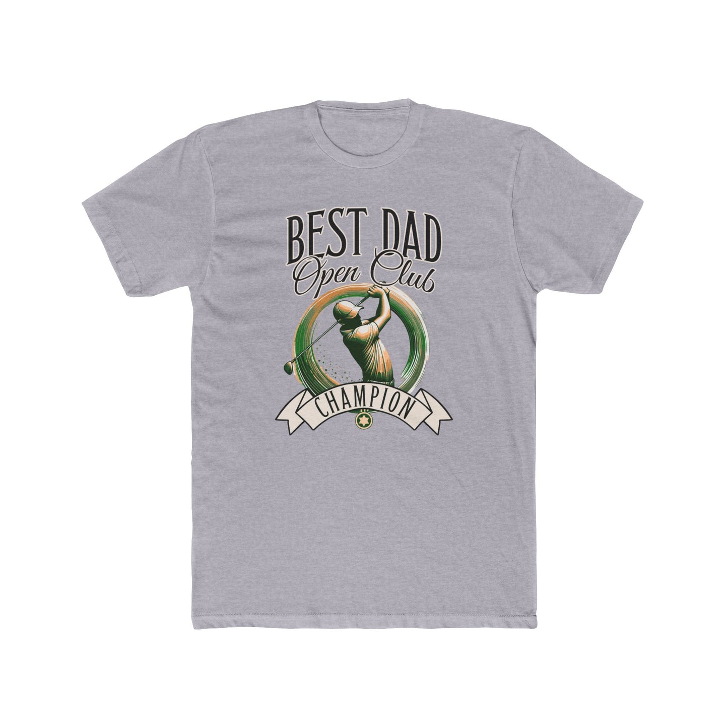 Best Dad Open Club Golf T-Shirt, featuring a relaxed fit with ribbed knit collar and side seams, ideal for golf-loving dads. Made from 100% combed cotton, perfect for casual or special occasions.