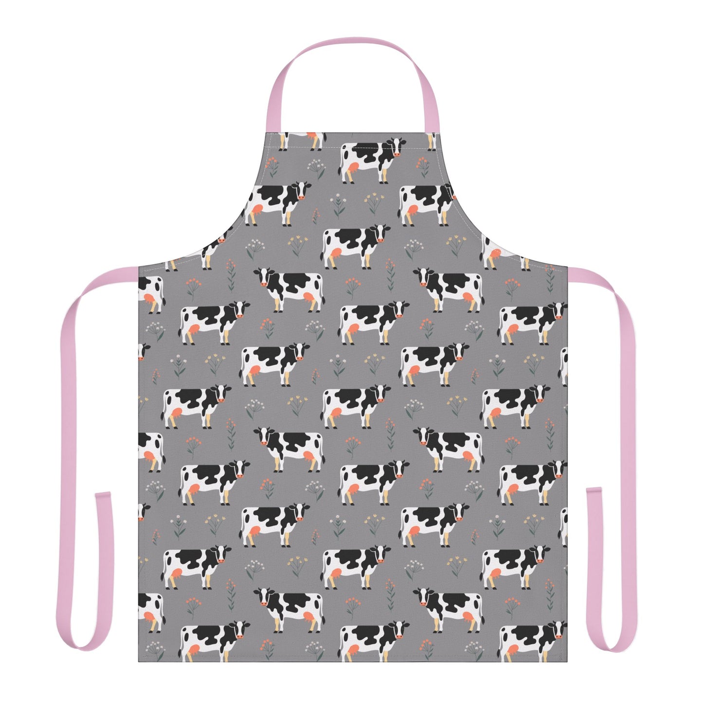 Apron Dairy Cows Pattern showcasing playful black and white Holstein cow illustrations. Ideal for cooking and crafting enthusiasts, this apron embodies FireBrook Designs' commitment to comfort and joyful, farm-inspired style.