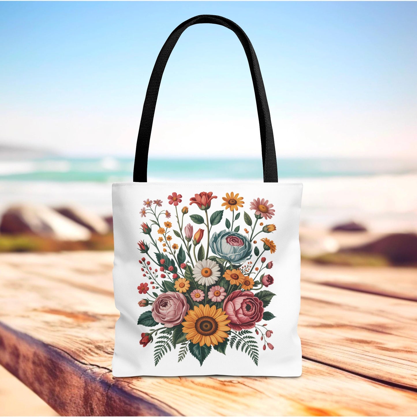 Botanical Vintage Flower Tote Bag with collage-style floral design from old botanical illustrations, featuring muted pastels and warm tones. Ideal for carrying essentials, reflecting FireBrook Designs' uplifting, stylish ethos.