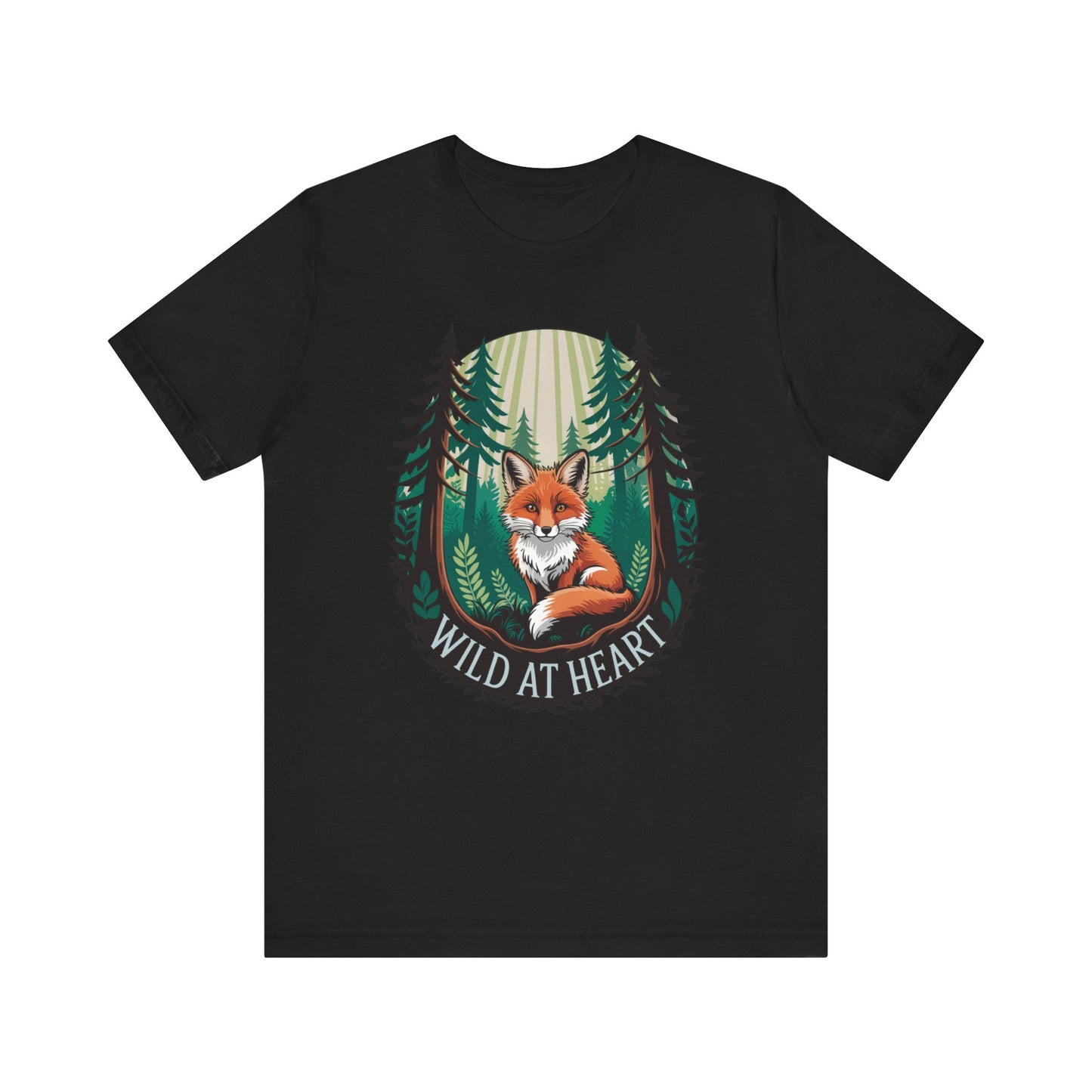 Wild at Heart Fox Illustration Bella+Canvas Unisex T-Shirt featuring a whimsical fox design, perfect for nature lovers and casual wear, emphasizing comfort and style from FireBrook Essentials.
