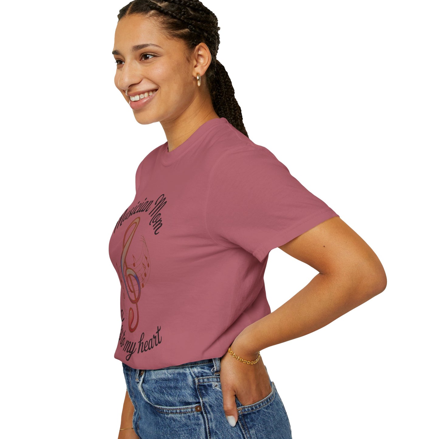 Musician Mom T-Shirt with a relaxed fit and classic crew neckline, showcasing durable double-needle stitching. Made from high-quality US cotton, ideal for moms passionate about music and style.