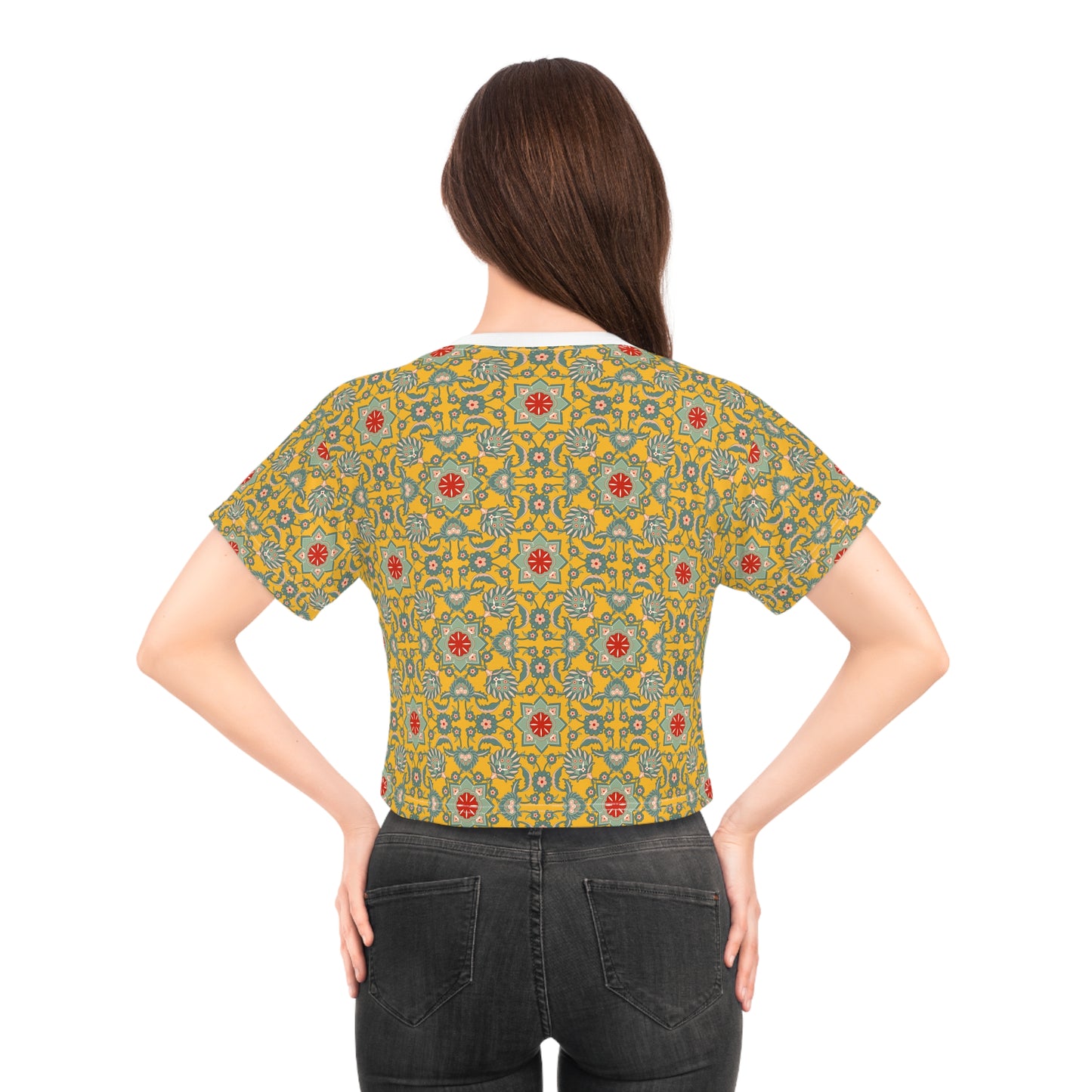 Bohemian Floral - Vibrant Yellow Patterned Top for Festivals and Summer Outings Crop T-Shirt